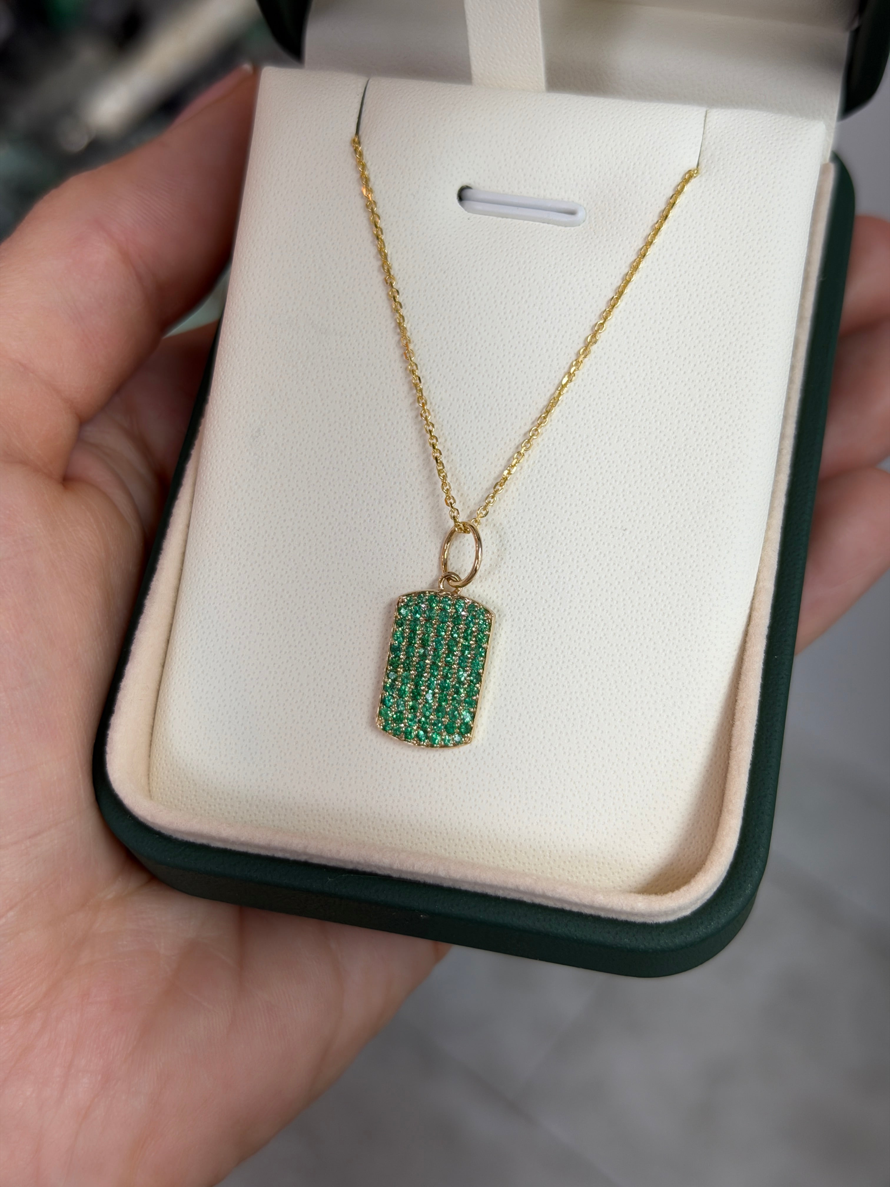 0.77tcw 14K Natural Vivid Green Emerald Plaque Charm Pendant Necklace
