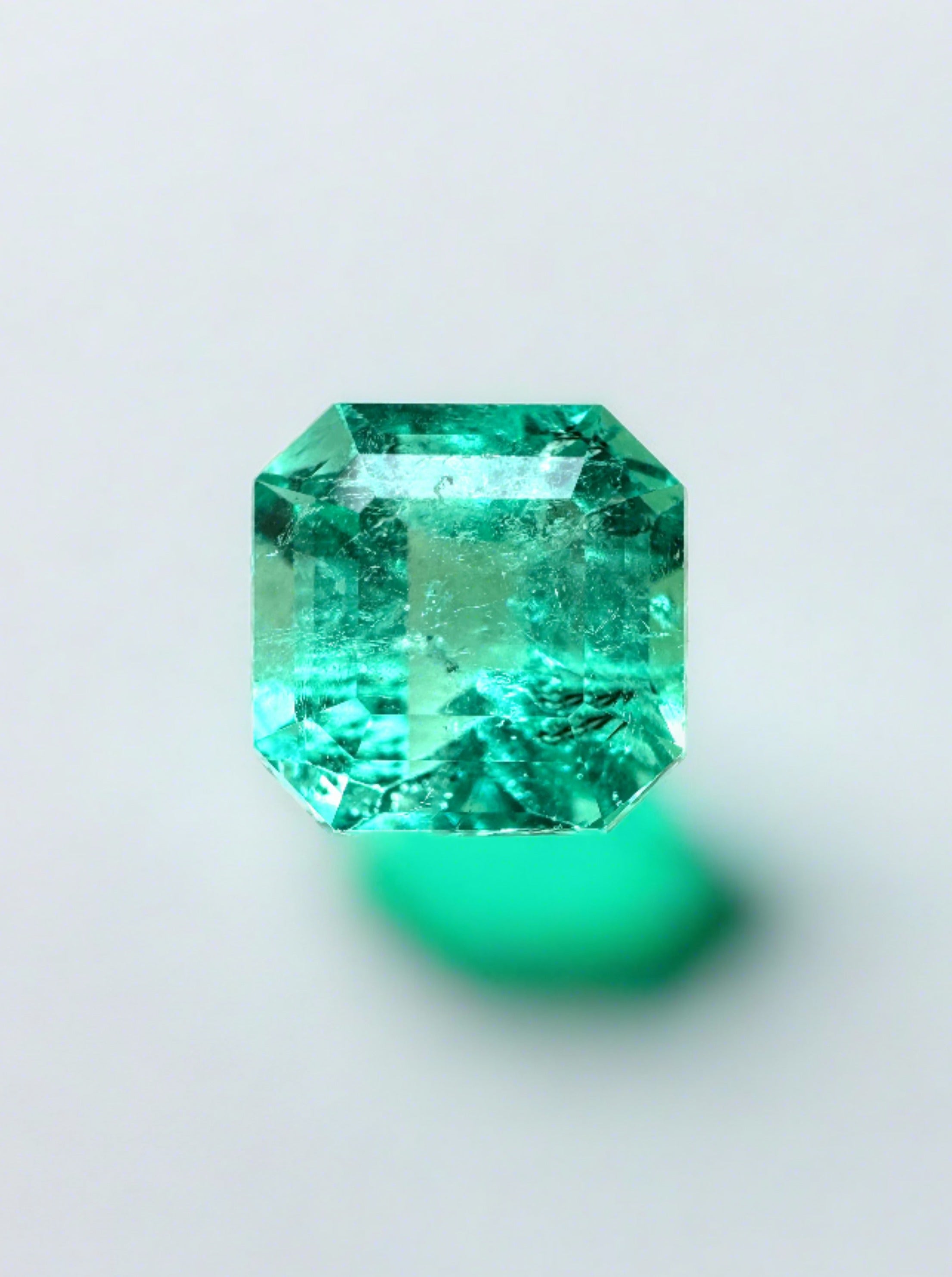 1.79 Carat 7x7 Minty Chocolate Chip Green Asscher Cut Natural Unset Colombian Emerald - JR Colombian Emeralds