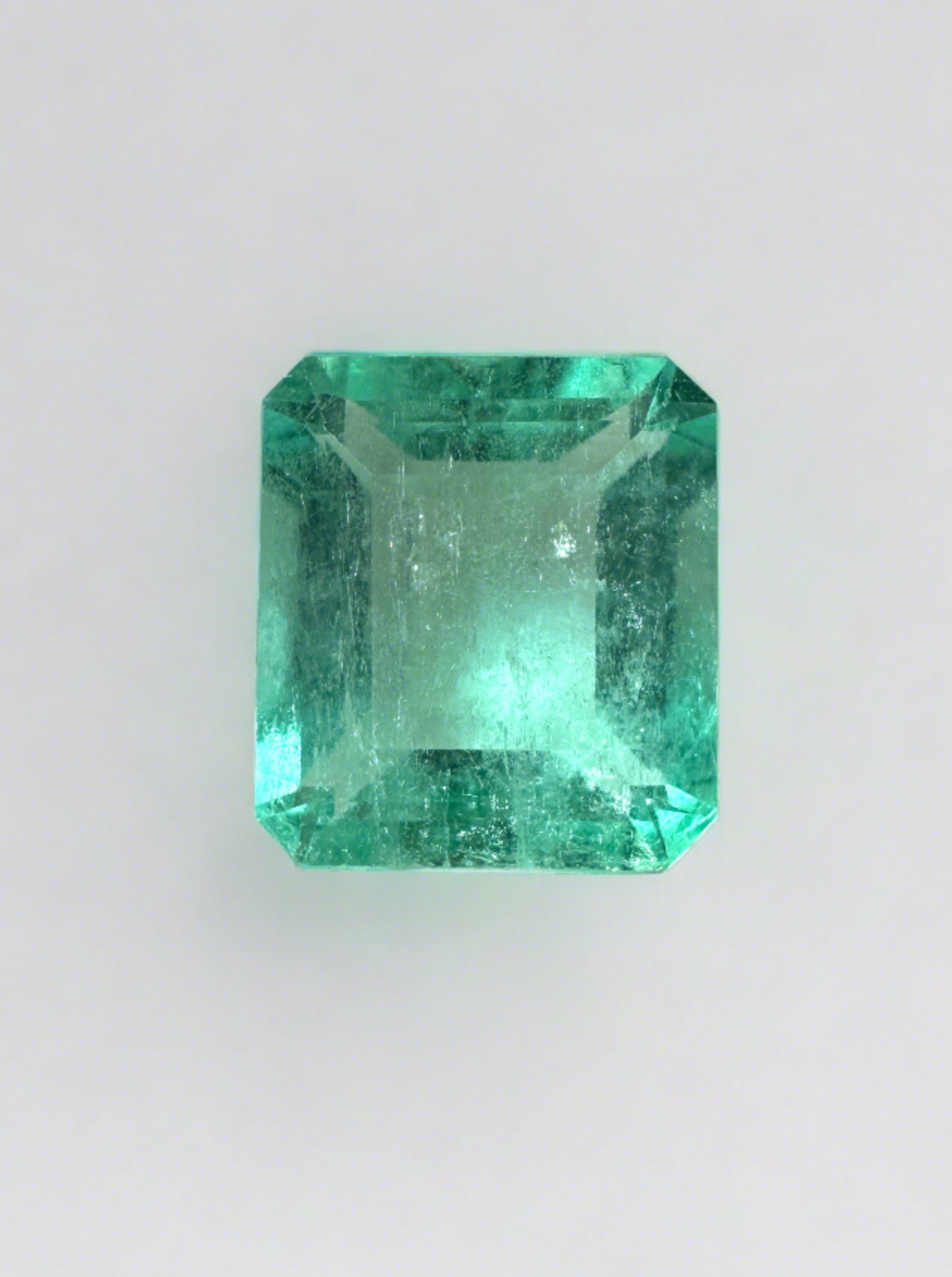 1.89 Carat 9x7 Spready Pastel Green Natural Loose Colombian Emerald-Chunky Emerald Cut - JR Colombian Emeralds