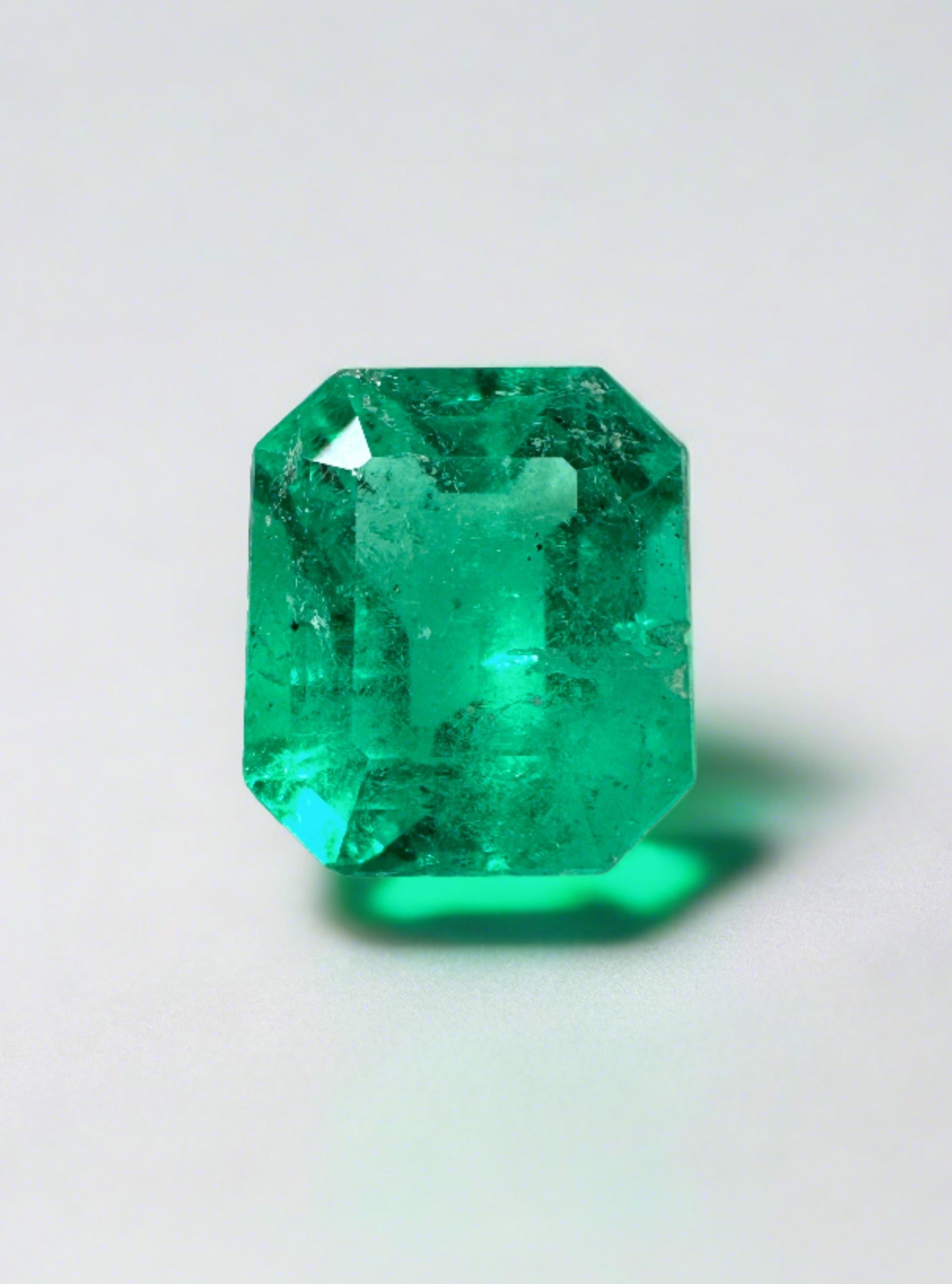 1.94 Carat 8.5x7 Freckled Green Natural Loose Colombian Emerald- Emerald Cut - JR Colombian Emeralds