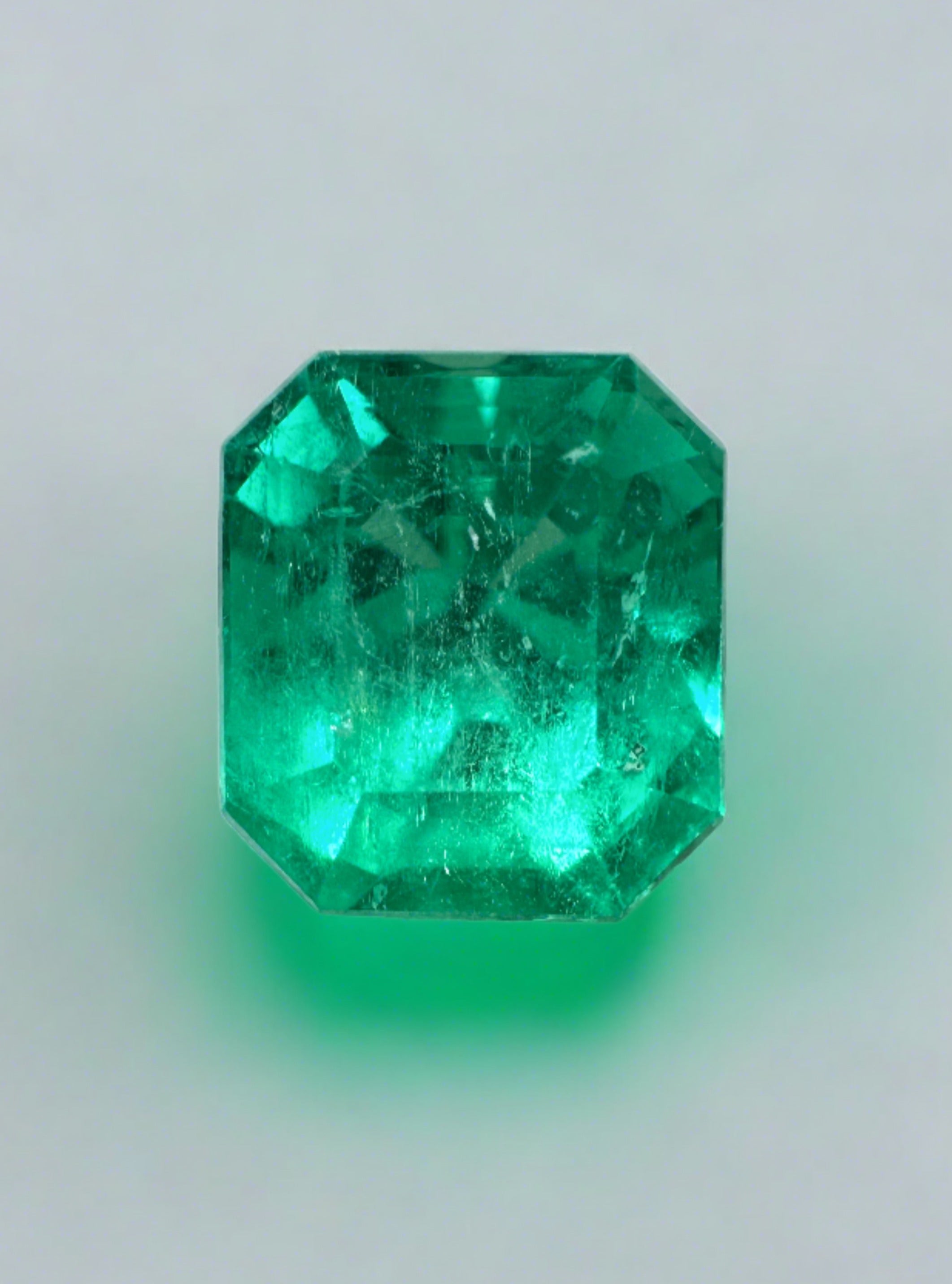 1.96 Carat 7.6x6.7 Vivid GLOWING Green Natural Loose Colombian Emerald-Emerald Cut - JR Colombian Emeralds