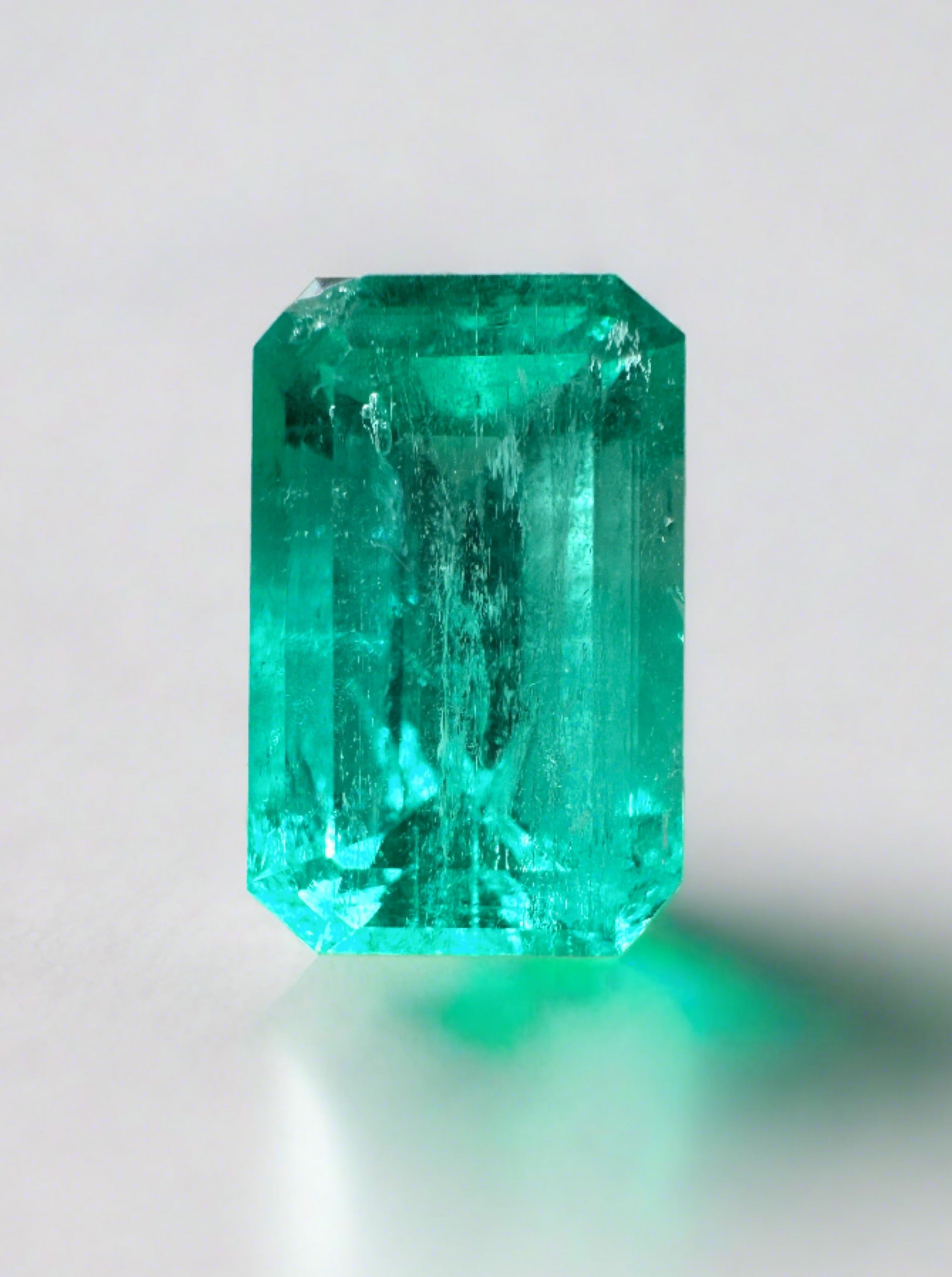 1.96 Carat 9x6 Bluish Green Natural Loose Colombian Emerald- Emerald Cut - JR Colombian Emeralds