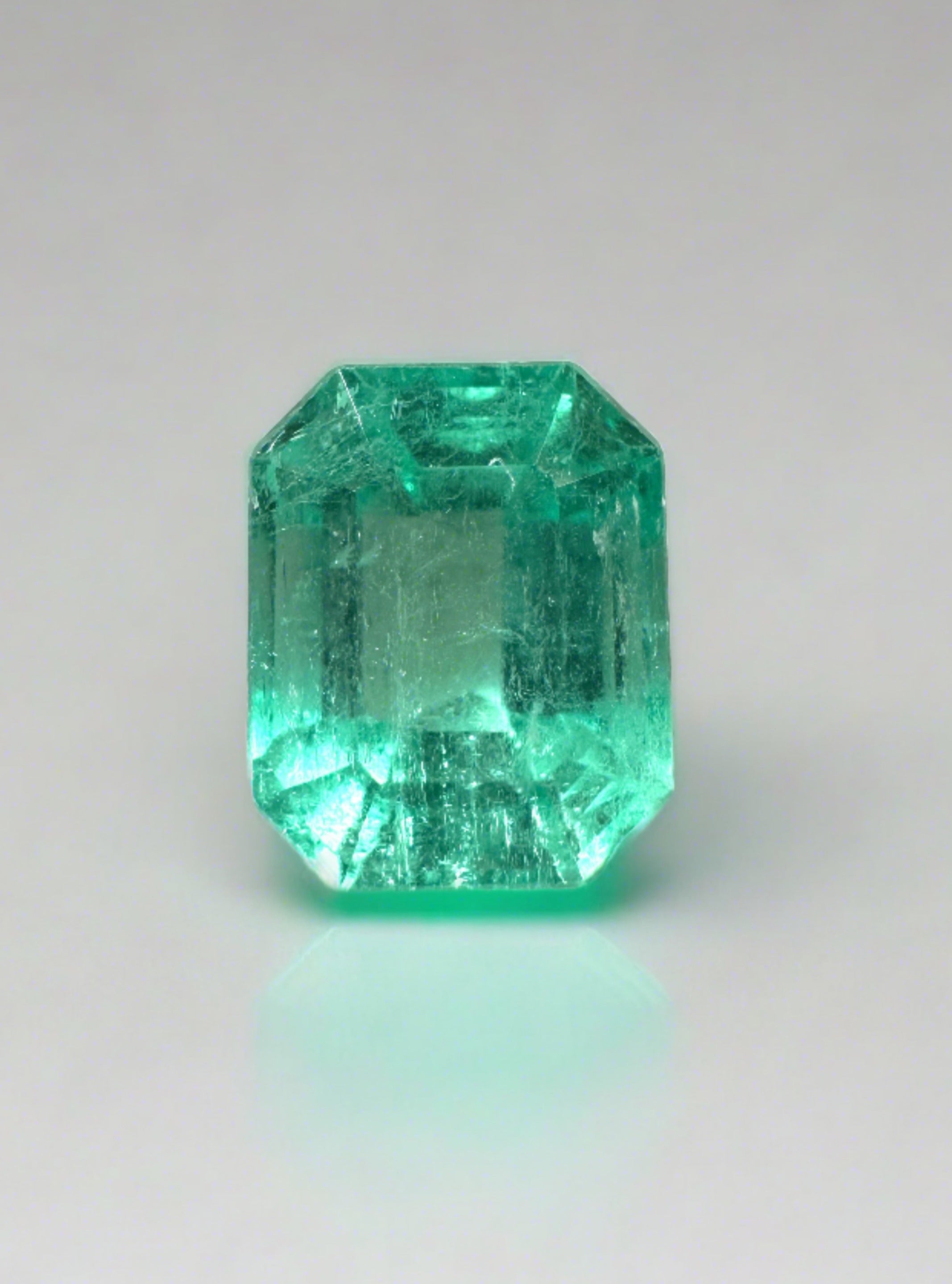 1.91 Carat 8x6 Bluish Green Natural Loose Colombian Emerald-Emerald Cut - JR Colombian Emeralds