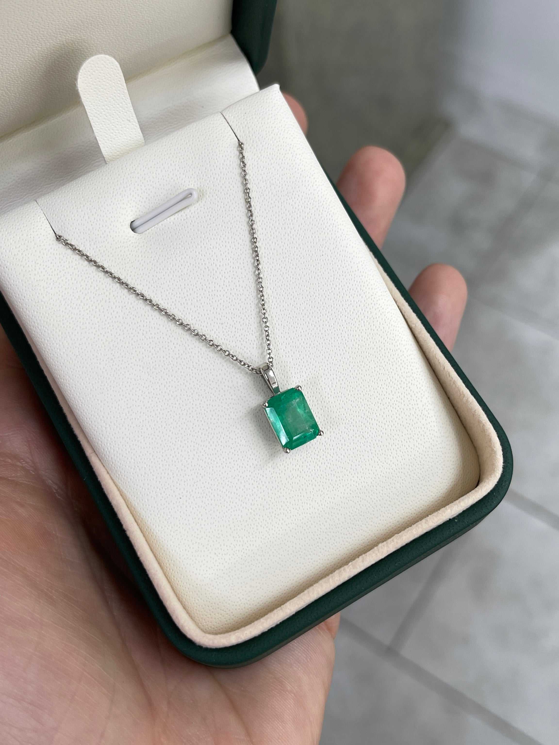 2.39 Carat 14K Gold White Gold Colombian Emerald Solitaire Neckalce - JR Colombian Emeralds