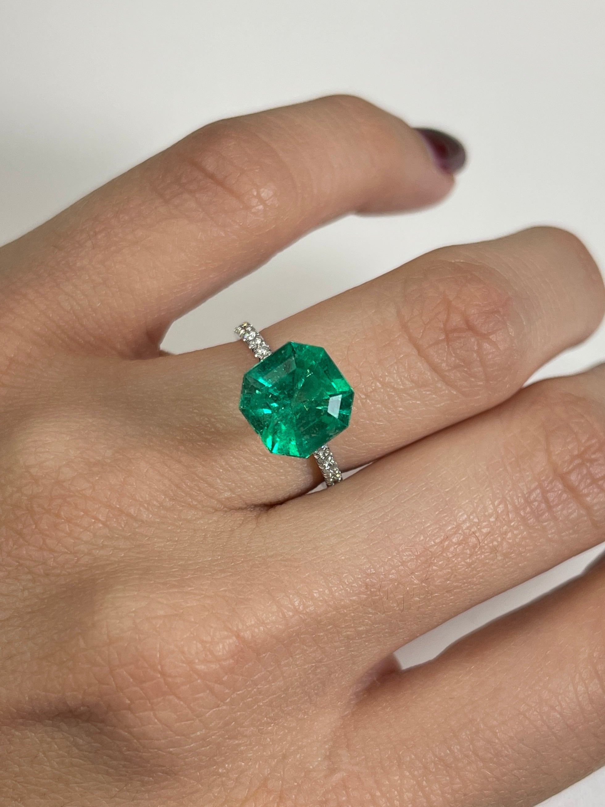 3.68 Carat AAA Vivid Muzo Natural Loose Colombian Emerald-Asscher Cut w/ Clipped Corners