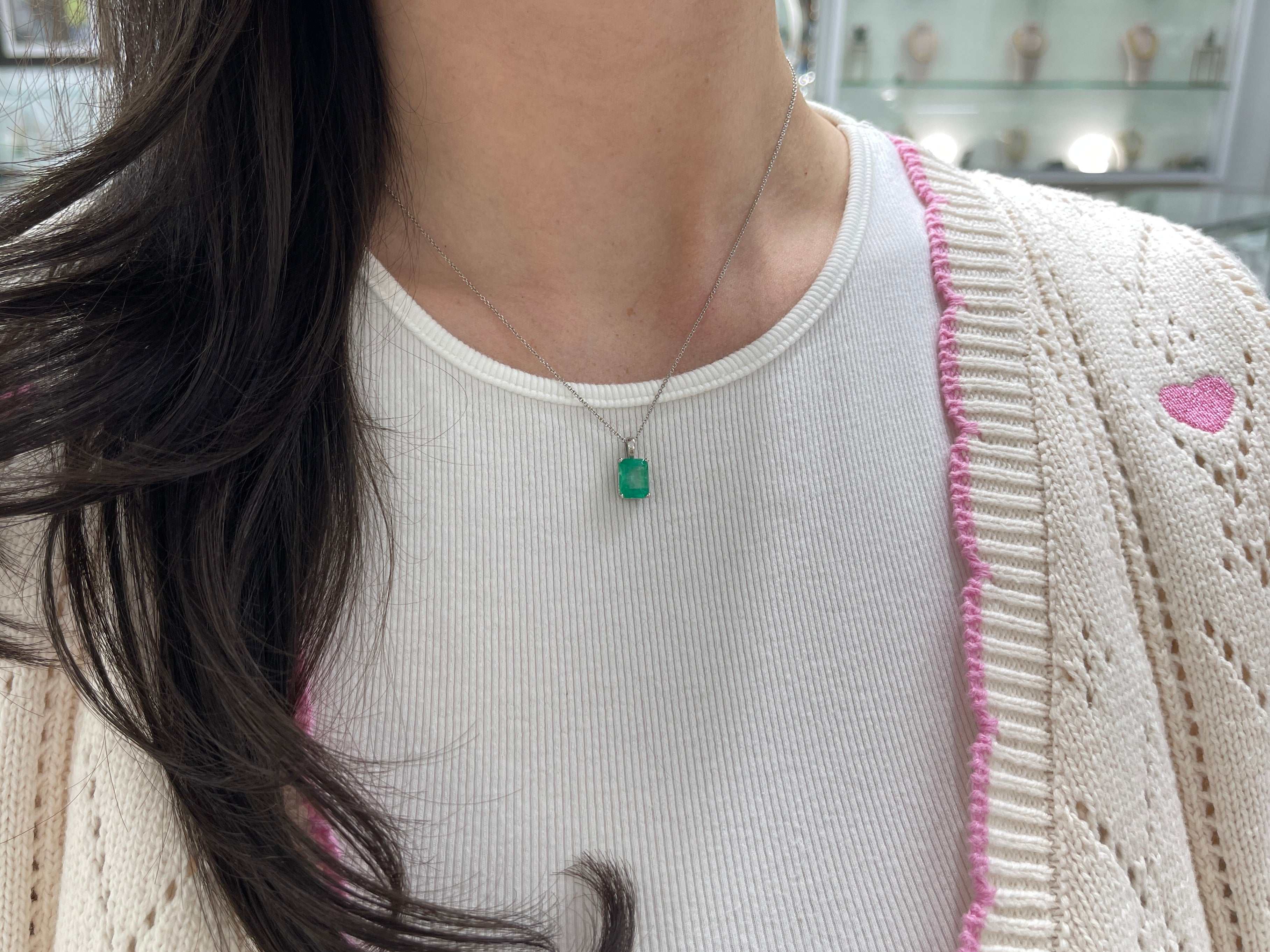 2.39 Carat 14K Gold White Gold Colombian Emerald Solitaire Neckalce - JR Colombian Emeralds