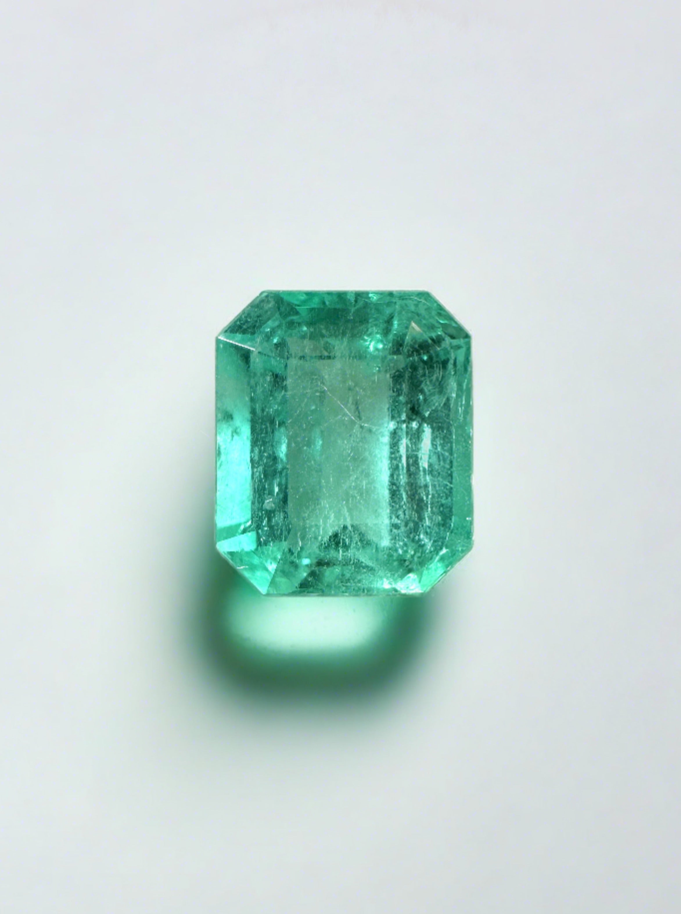 2.17 Carat 8.5x7 Bluish Green Natural Loose Colombian Emerald- Emerald Cut - JR Colombian Emeralds