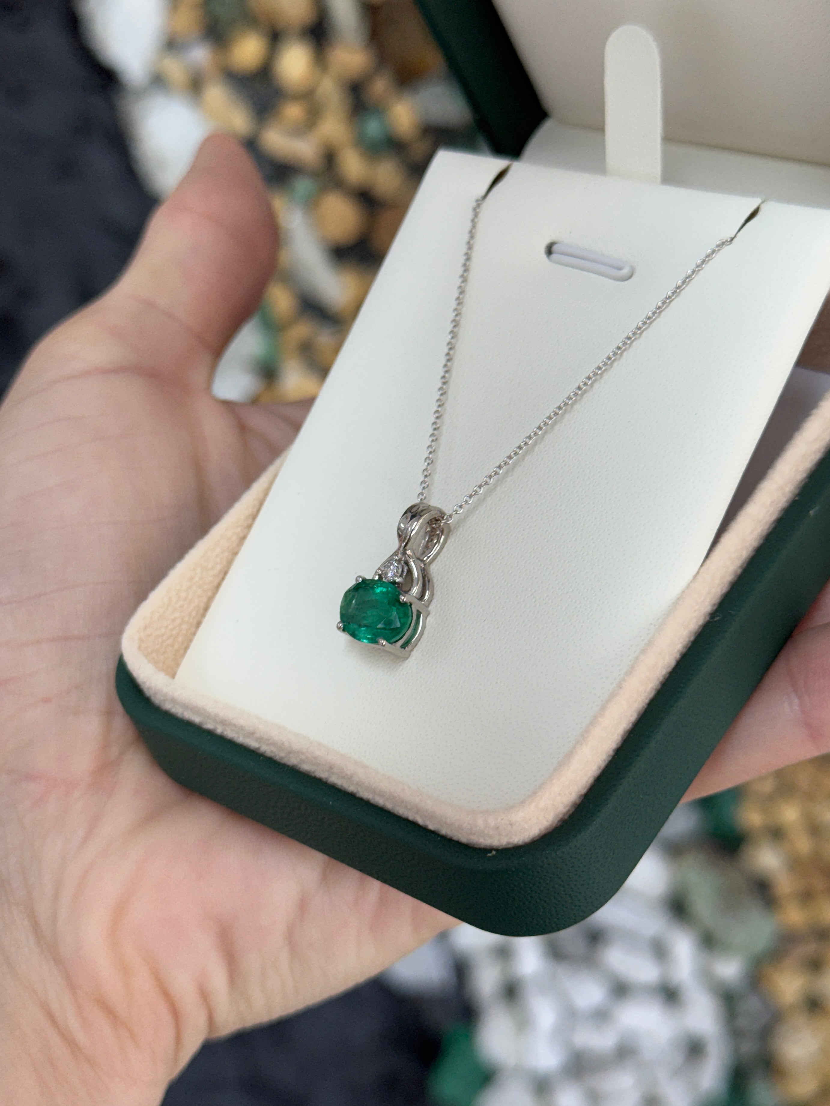 2.44tcw 14K Natural Bluish Green Oval Cut Emerald & Diamond Accent White Gold Pendant Necklace
