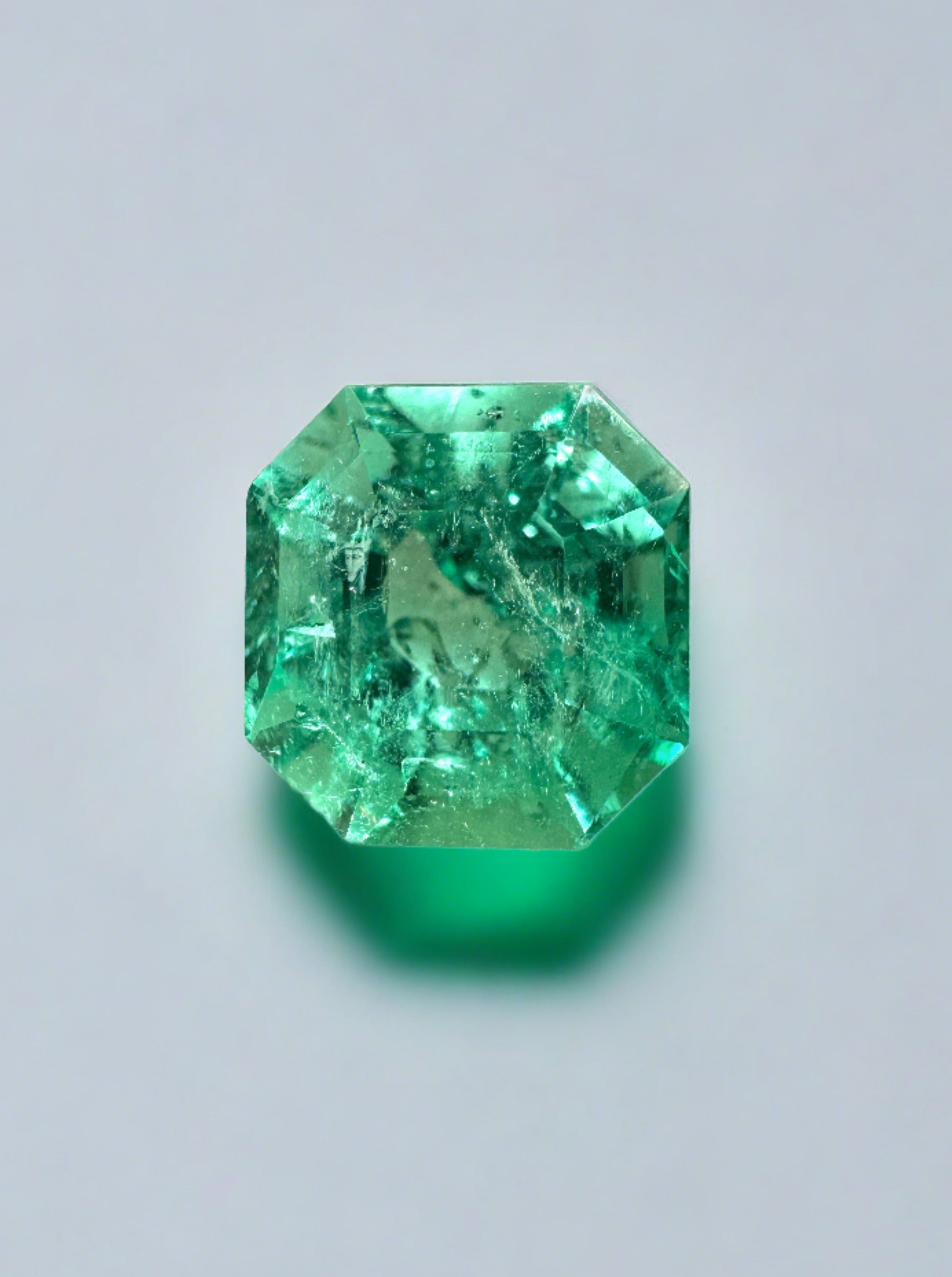 2.35 Carat 8x8 Neon Yellowish Green Natural Loose Colombian Emerald- Asscher Cut - JR Colombian Emeralds