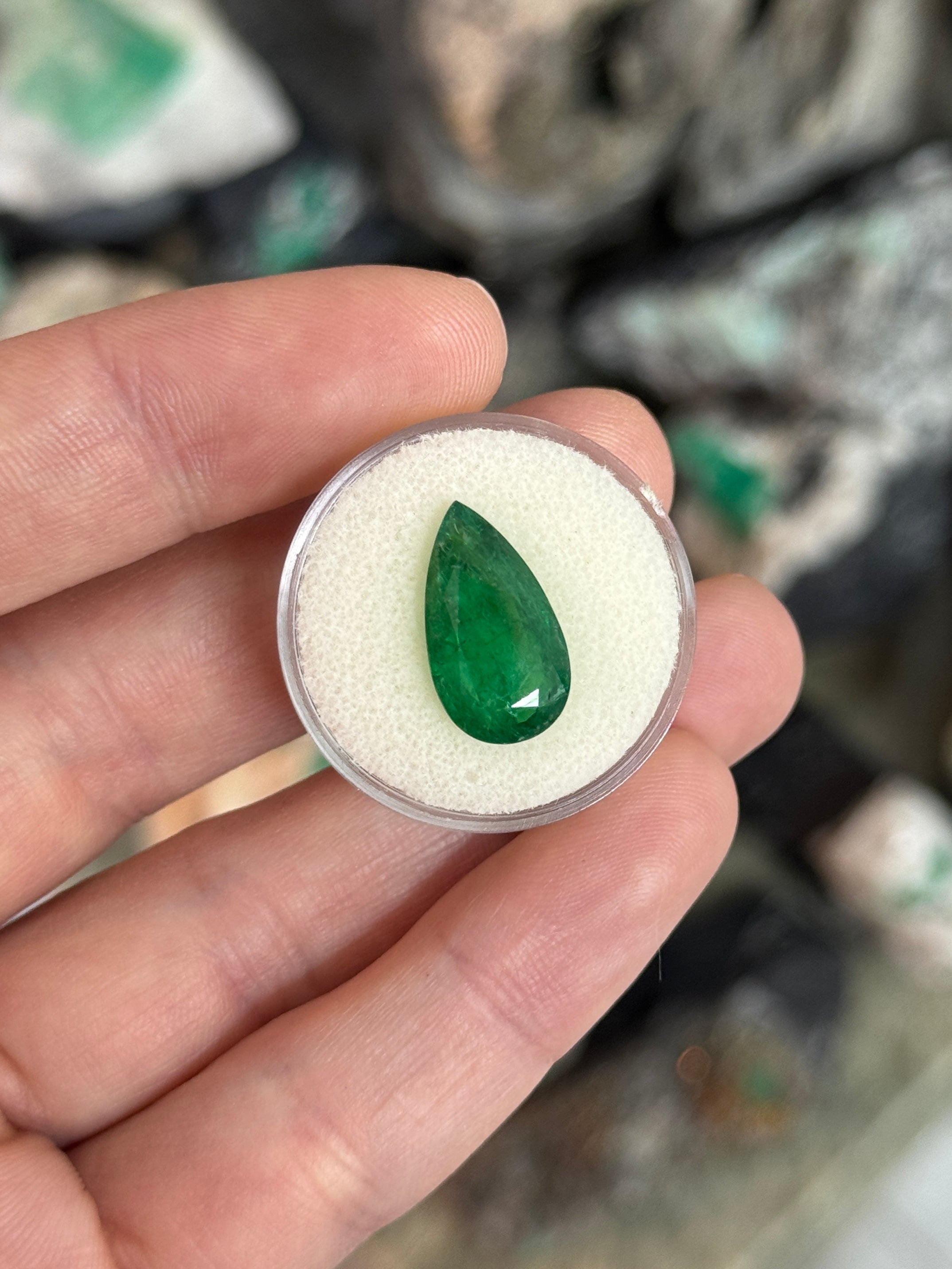 6.44 Carat 17x9 Intense Green Natural Zambian Emerald Pear Cut