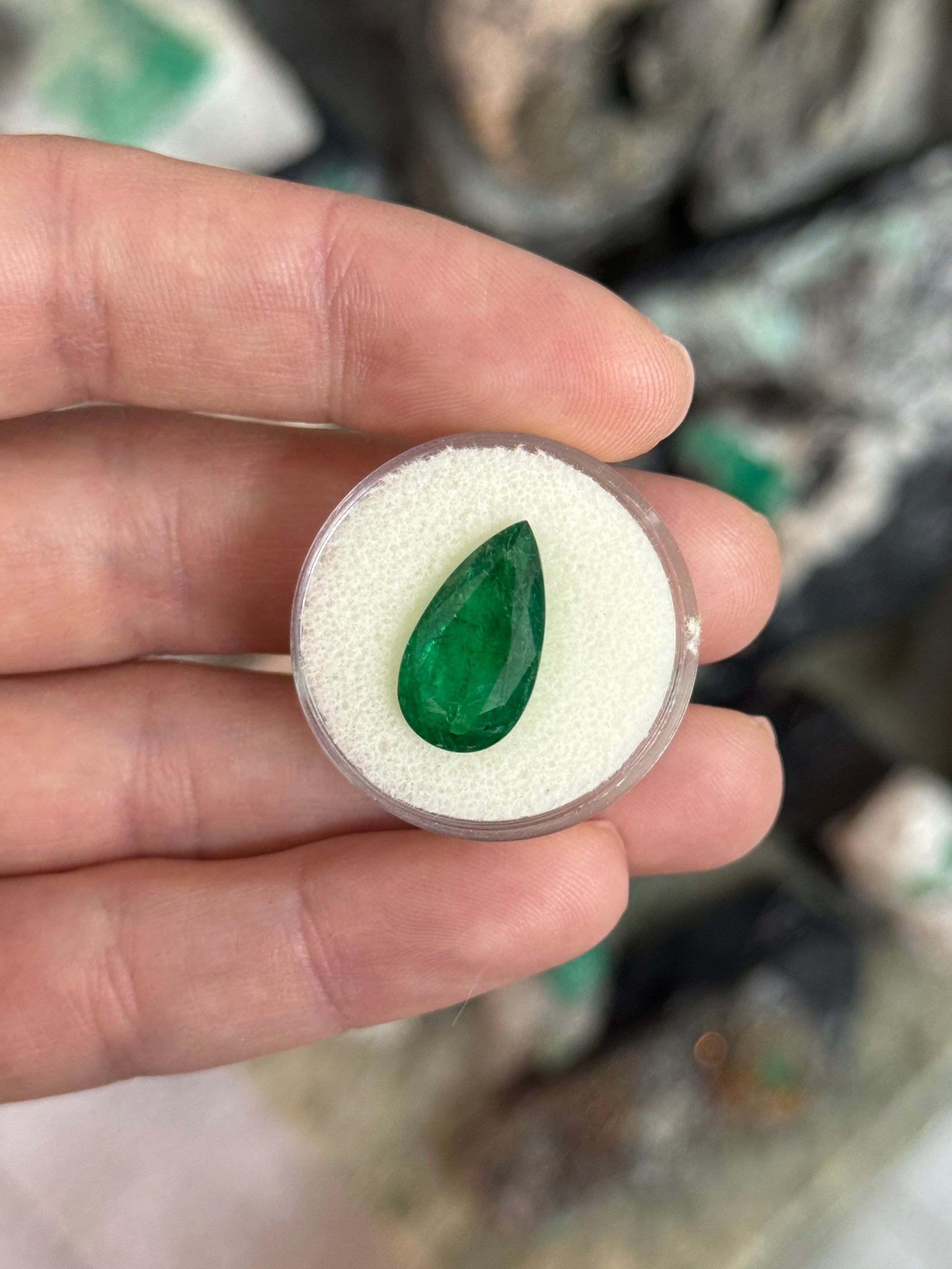 6.44 Carat 17x9 Intense Green Natural Zambian Emerald Pear Cut