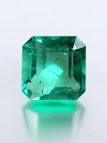 2.44 Carat Freckled 8.4x8.4 Bluish Green Natural Loose Colombian Emerald- Asscher Cut