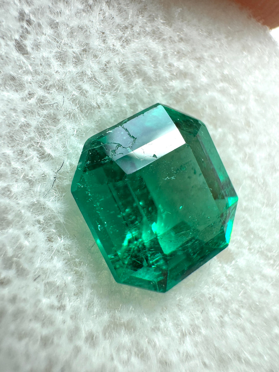 2.57 Carat GIA Vivid Bluish Green Natural Loose Colombian Emerald- Asscher Cut