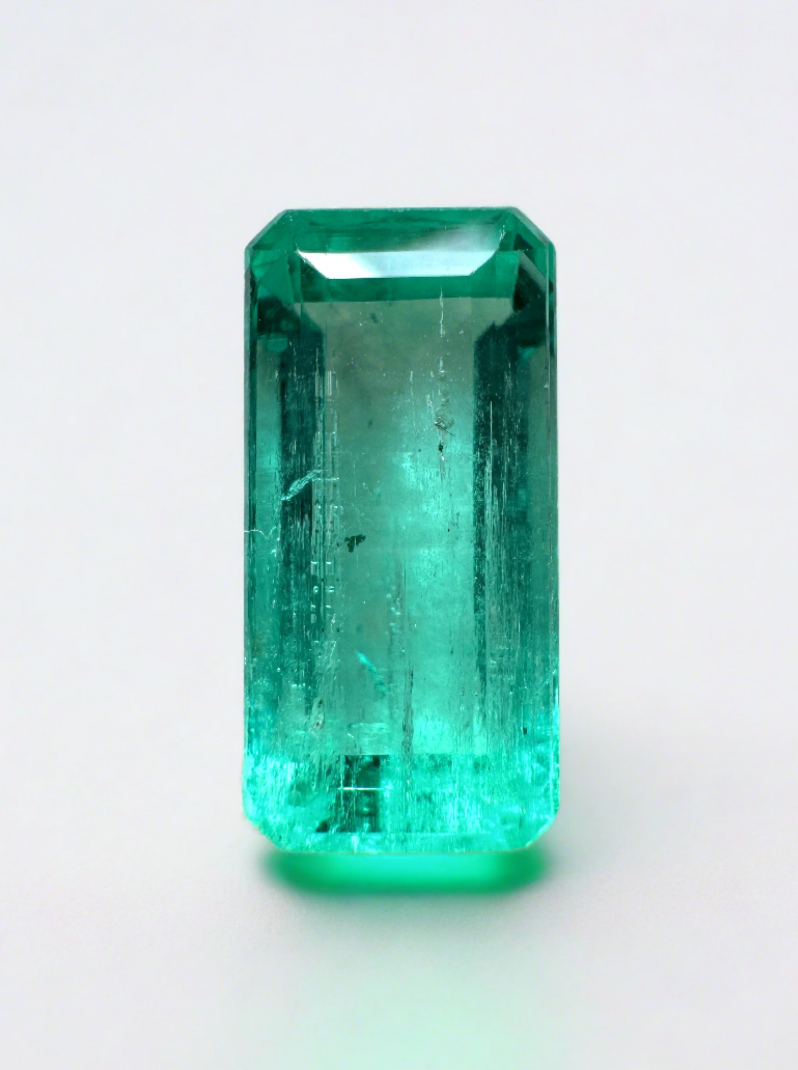 2.57 Carat Light Bluish Green Natural Loose Colombian Emerald-Elongated Emerald Cut - JR Colombian Emeralds