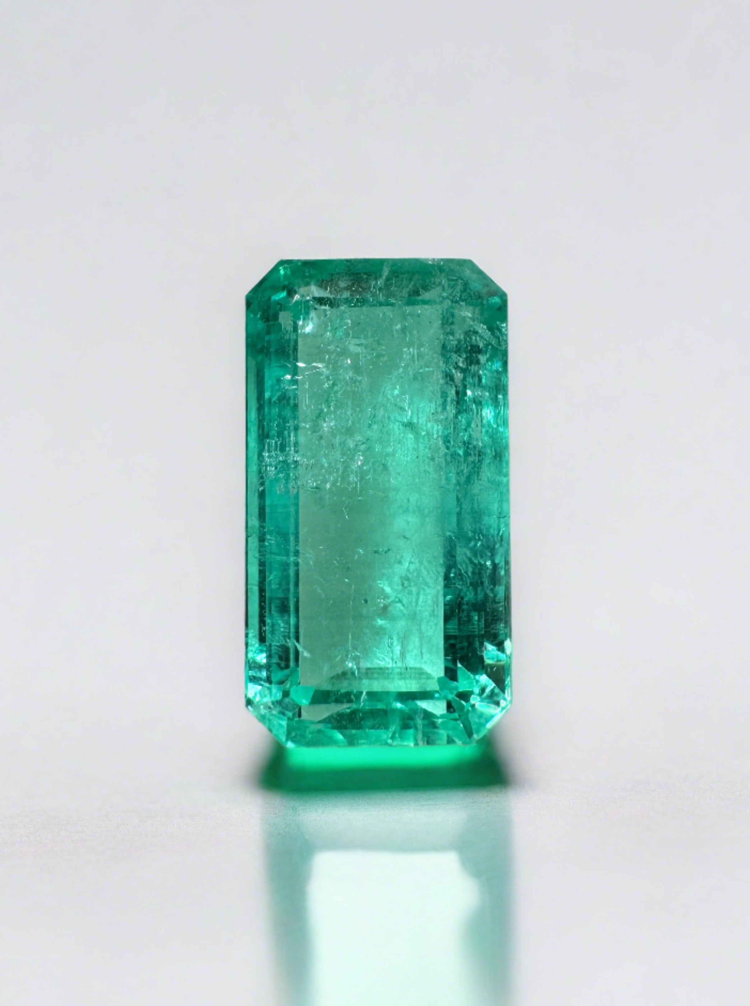 2.59 Carat Light Bluish Green Natural Loose Colombian Emerald-Elongated Emerald Cut - JR Colombian Emeralds