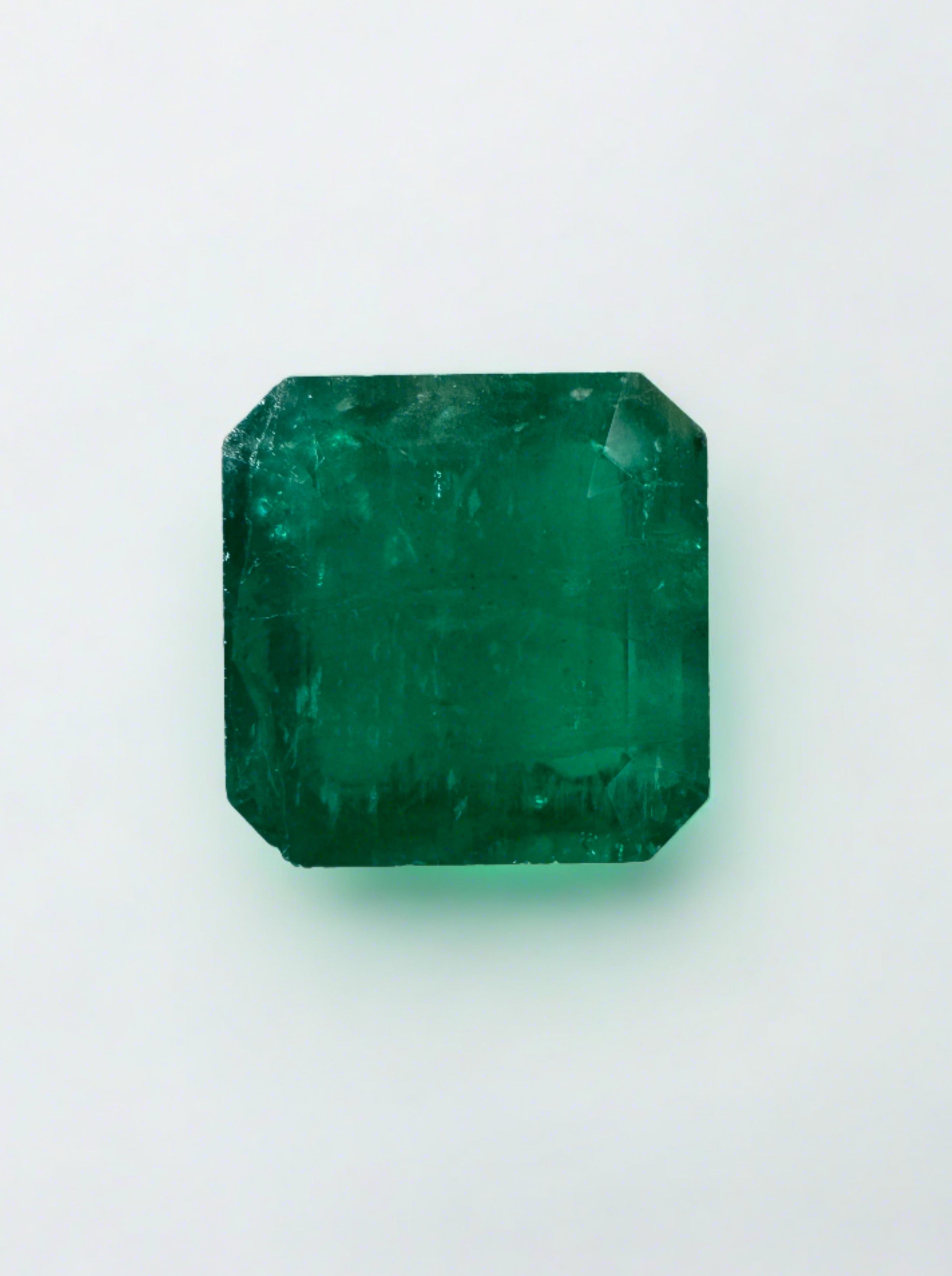 2.65 Carat 8x8 Dark Green Natural Loose Colombian Emerald-Asscher Cut - JR Colombian Emeralds