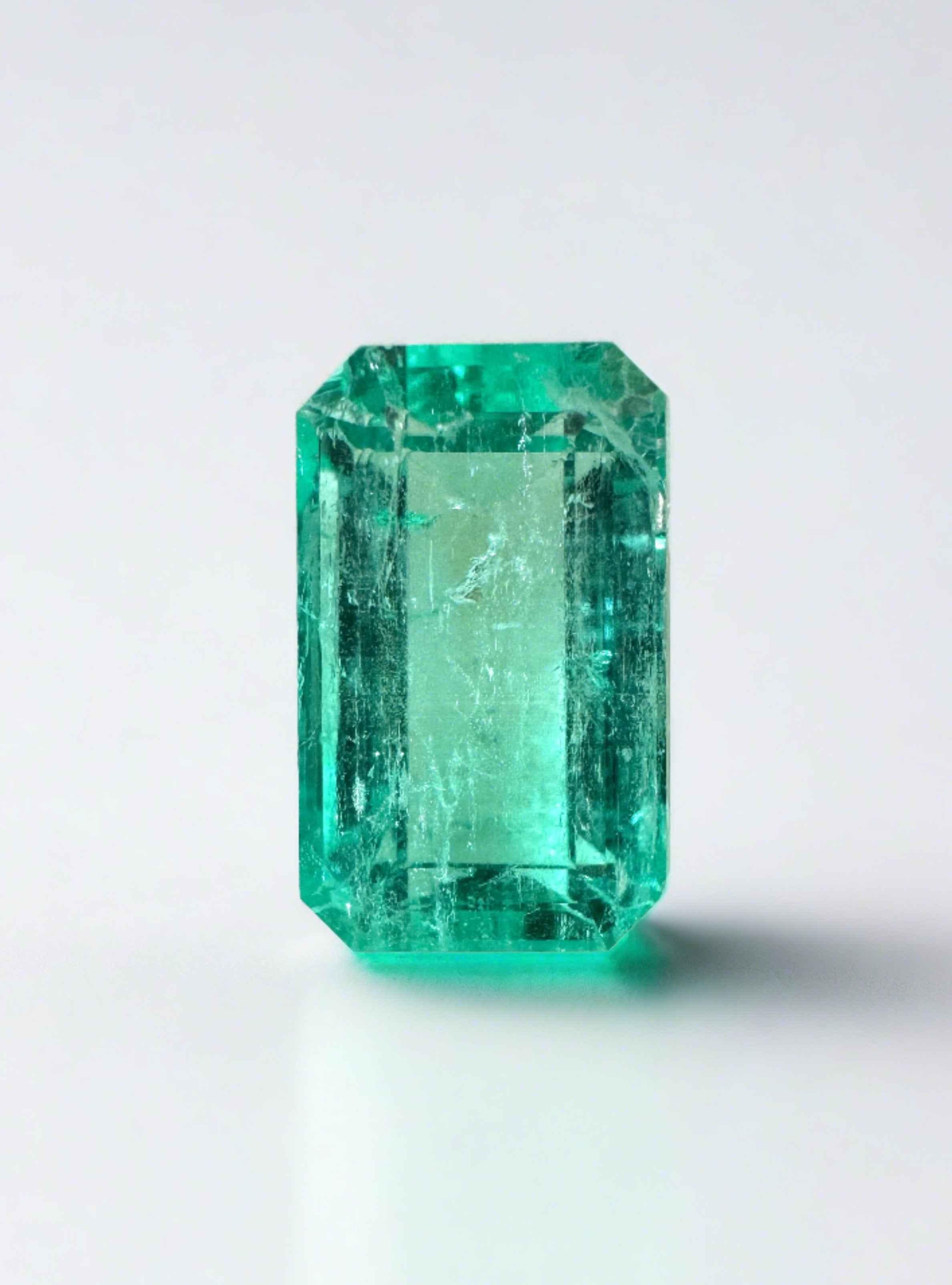 2.68 Carat 10.5x6.5 Bluish Green Natural Loose Colombian Emerald-Elongated Emerald Cut - JR Colombian Emeralds