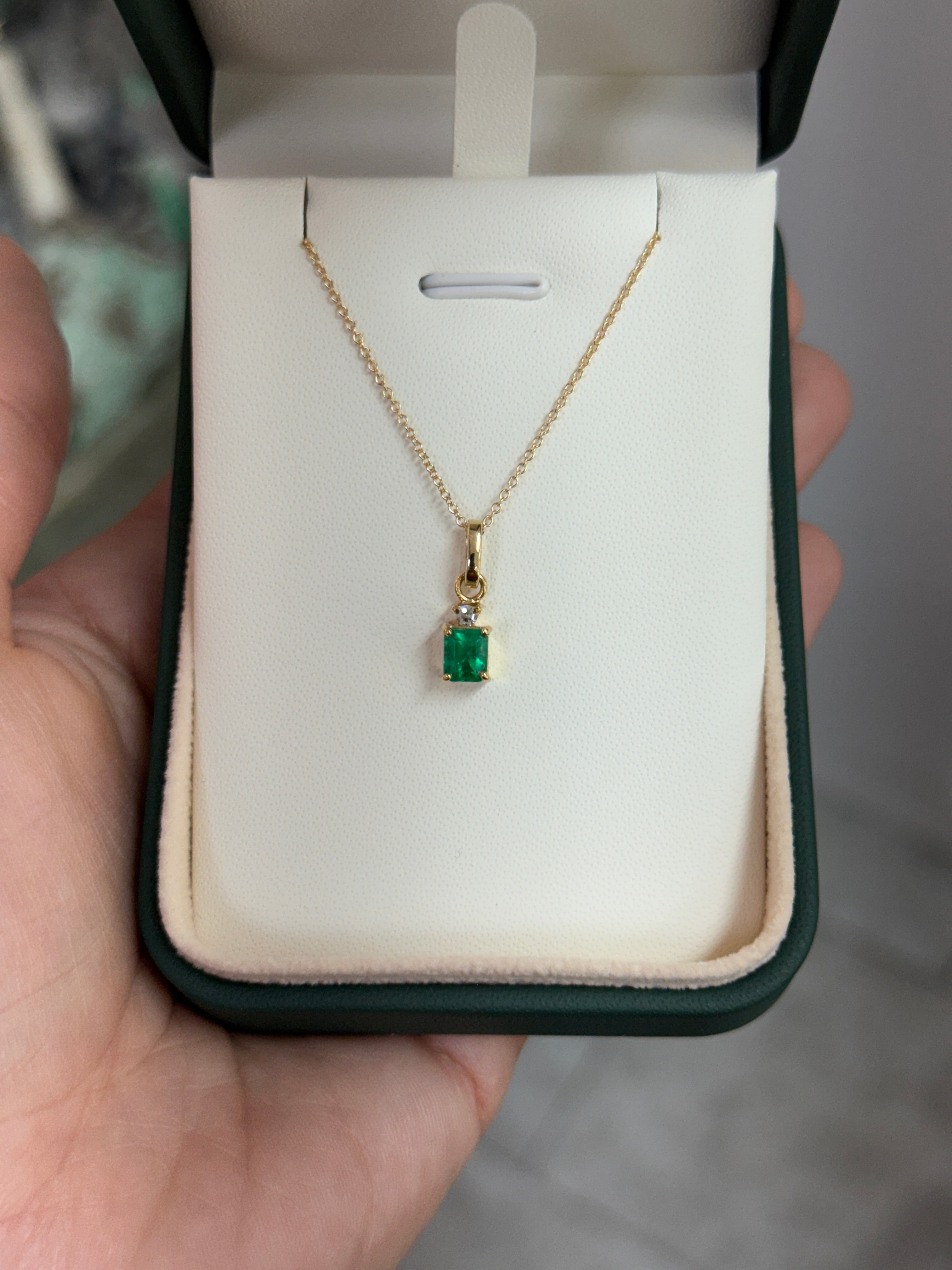 1.40tcw AAA+ Muzo Emerald Cut Colombian Emerald Solitaire Pendant with Diamond Accent 18K
