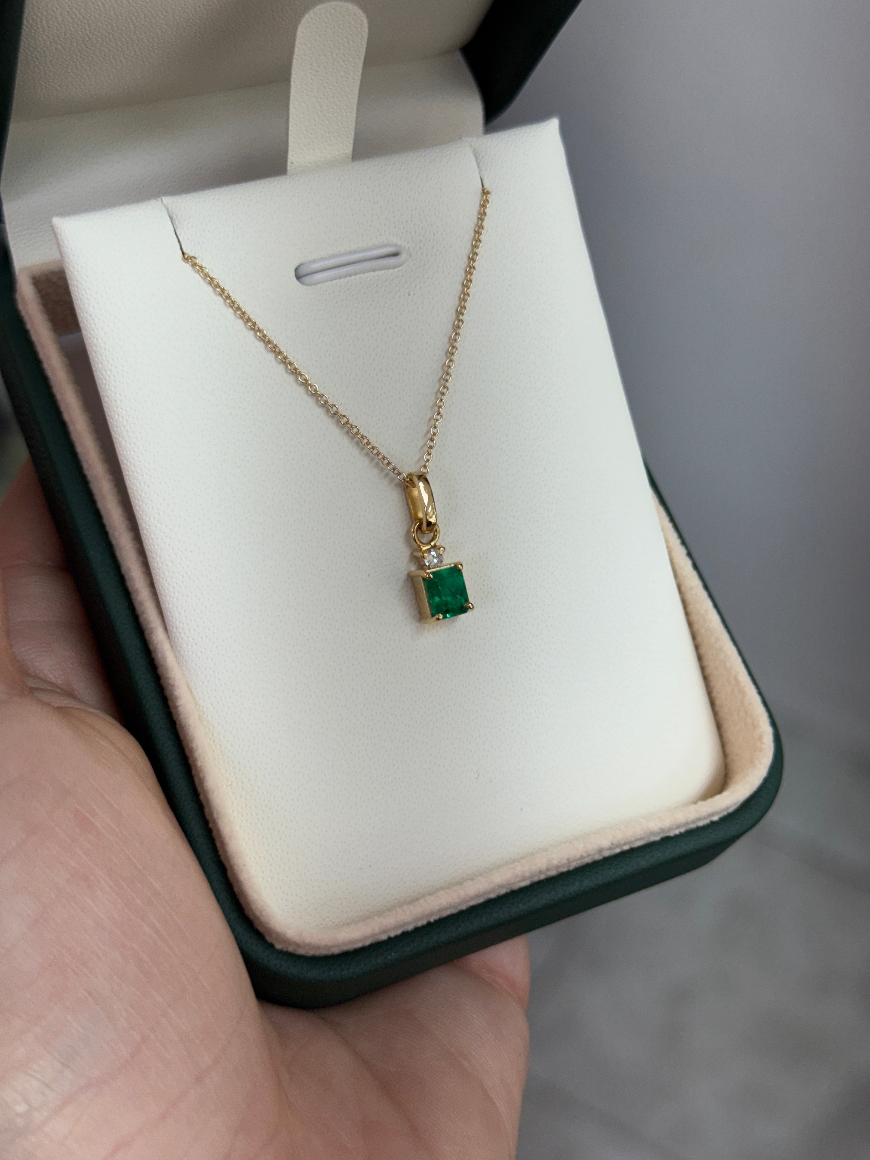 1.40tcw AAA+ Muzo Emerald Cut Colombian Emerald Solitaire Pendant with Diamond Accent 18K