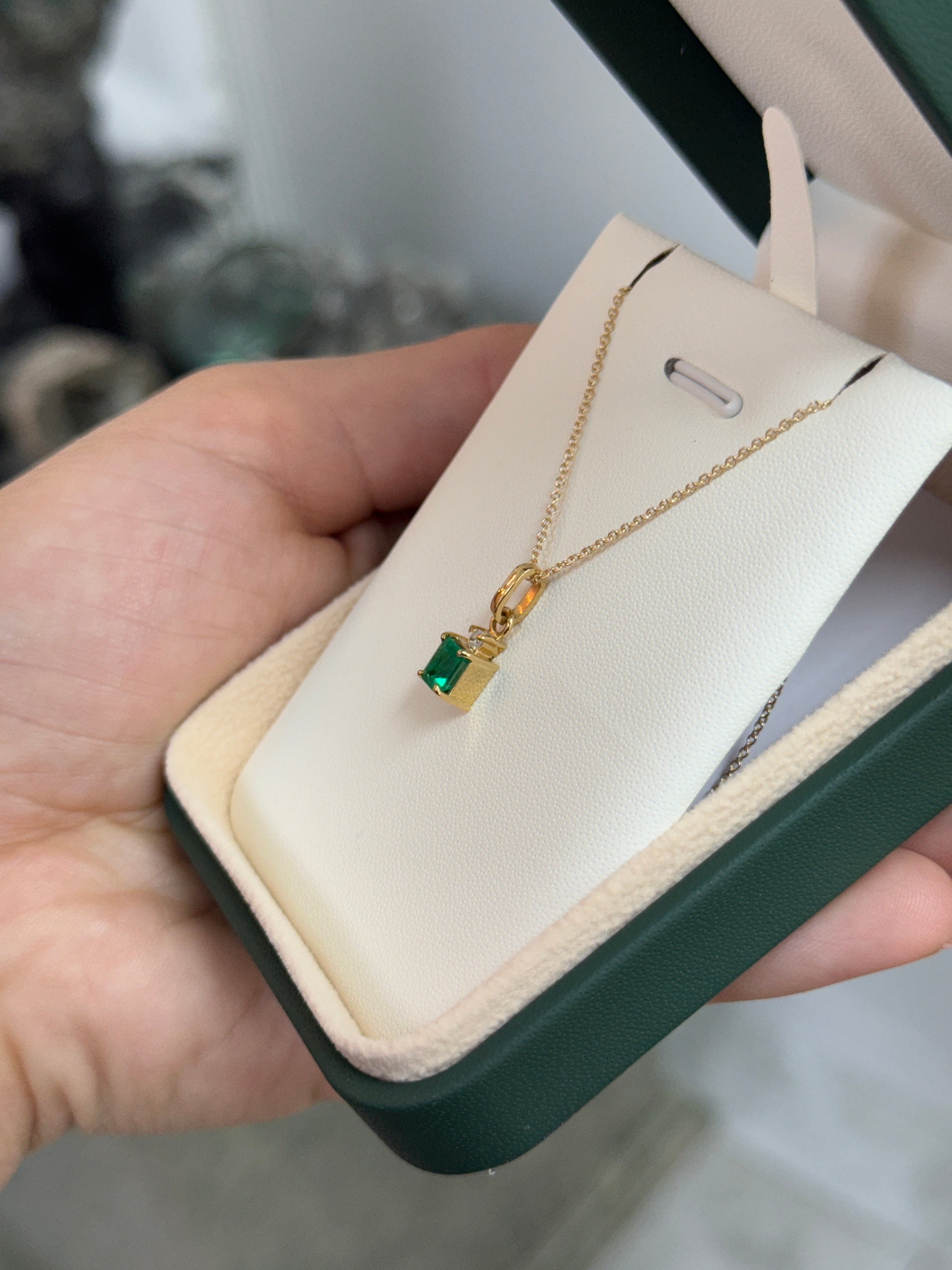 1.40tcw AAA+ Muzo Emerald Cut Colombian Emerald Solitaire Pendant with Diamond Accent 18K