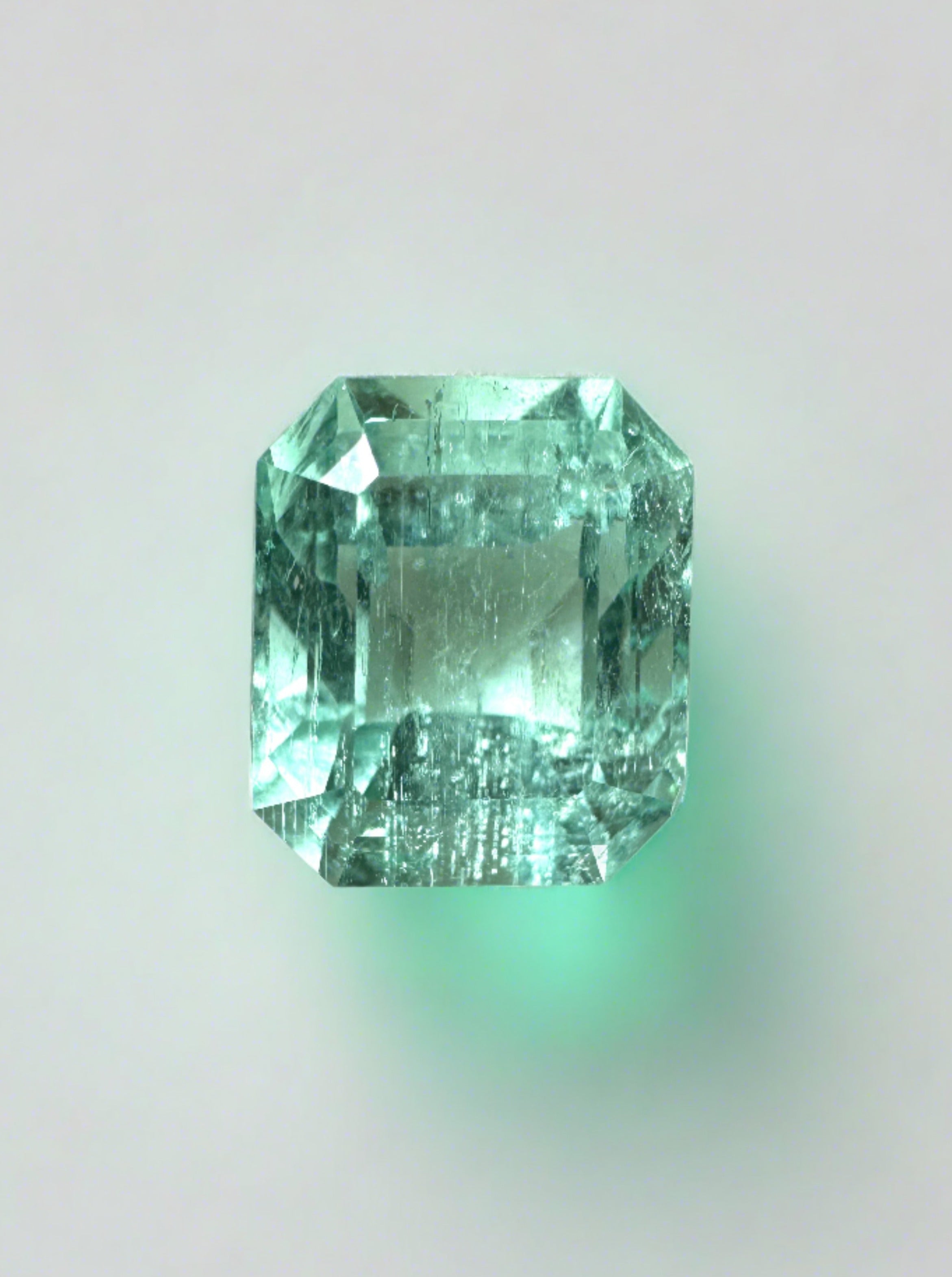 2.87 Carat 9x8 Seafoam Green Natural Loose Colombian Emerald- Emerald Cut - JR Colombian Emeralds