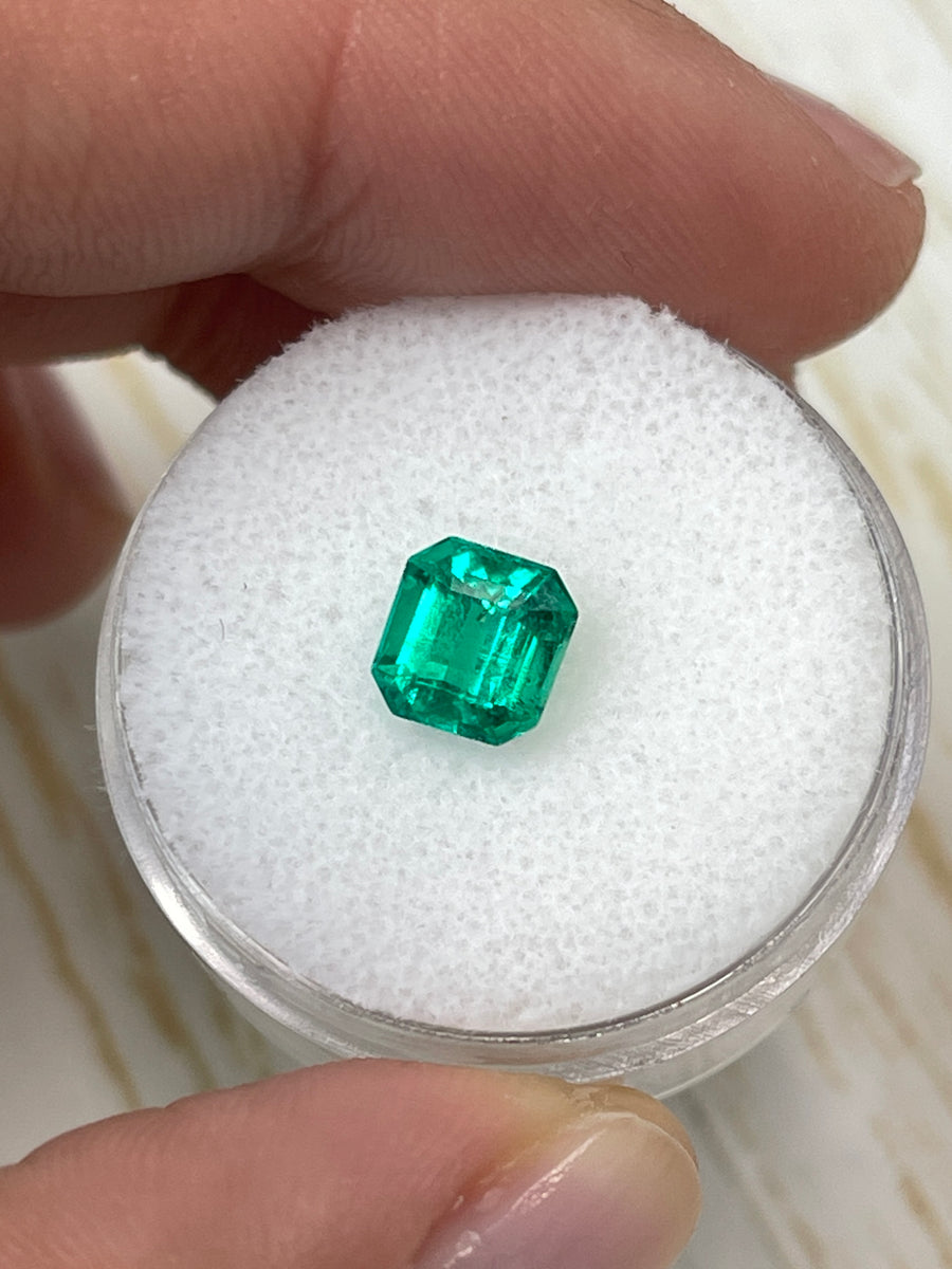 Vibrant Green Asscher Cut Emerald: 1.21 Carat Natural Colombian Stone