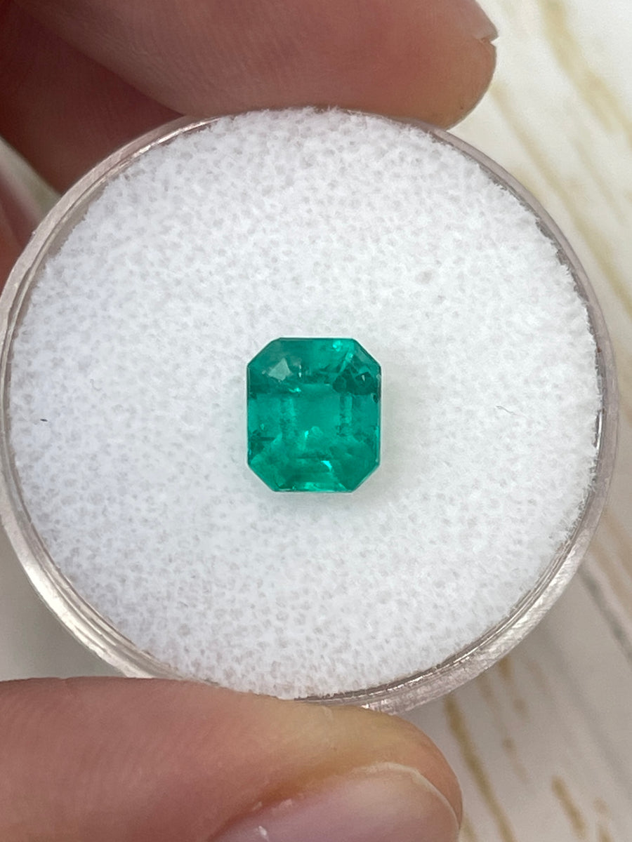 1.23 Carat Bluish Green Colombian Emerald with Emerald Cut