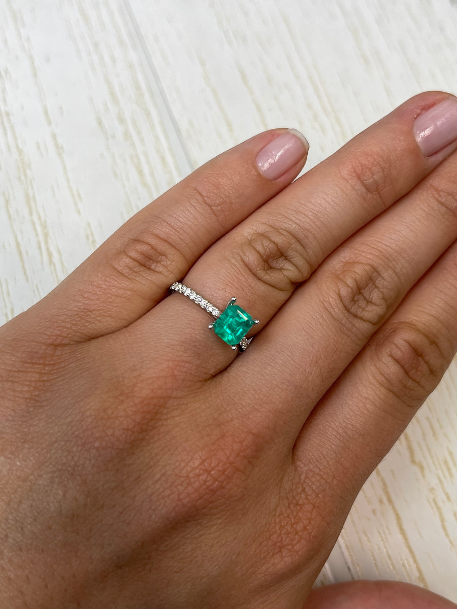 1.23 Carat Colombian Emerald (Bluish Green, Emerald Cut)