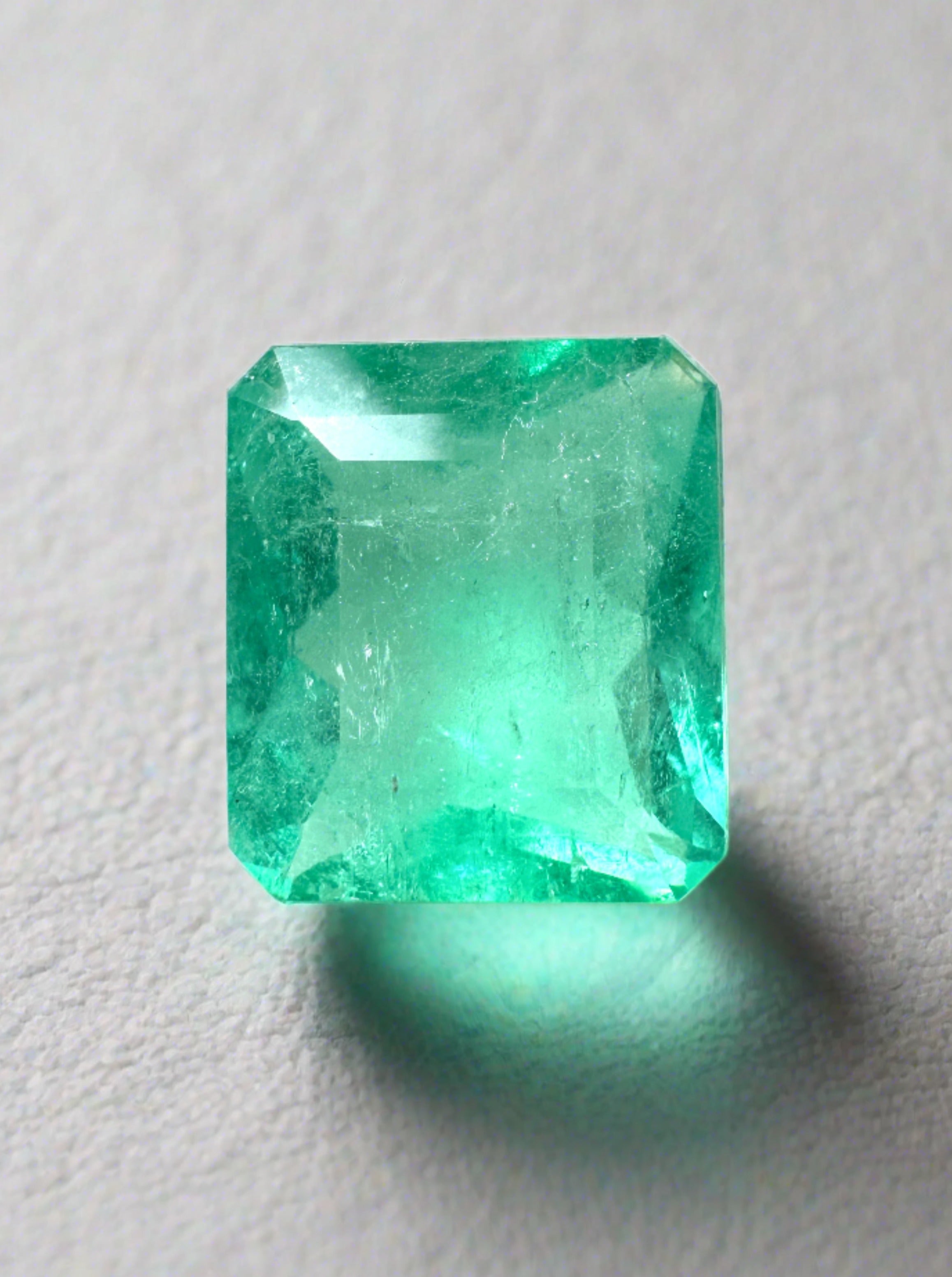 3.24 Carat Bluish Green Natural Loose Colombian Emerald-Chunky Emerald Cut - JR Colombian Emeralds