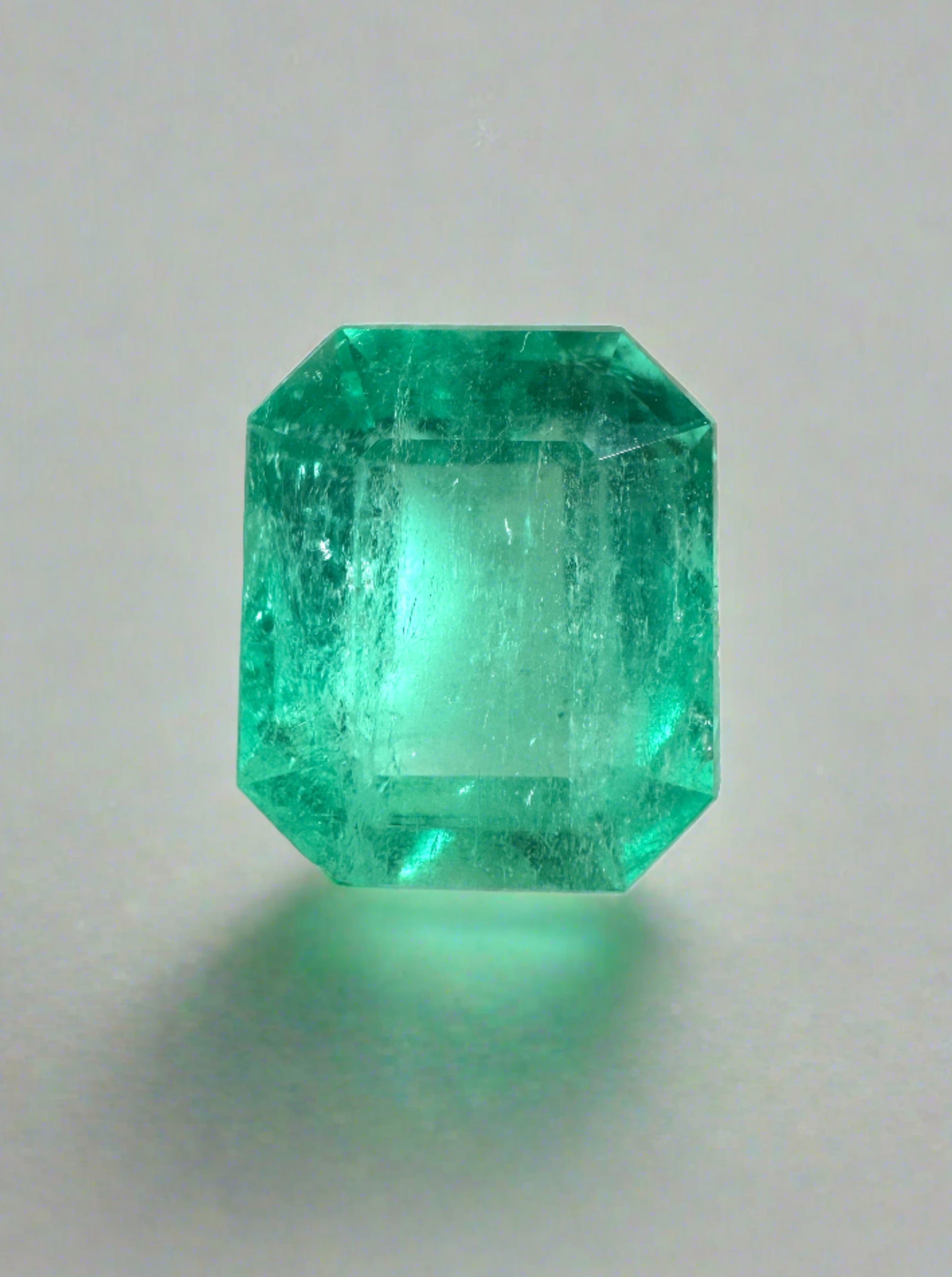 3.42 Carat 10x8.5 Glowy Bluish Green Natural Loose Colombian Emerald-Emerald Cut - JR Colombian Emeralds