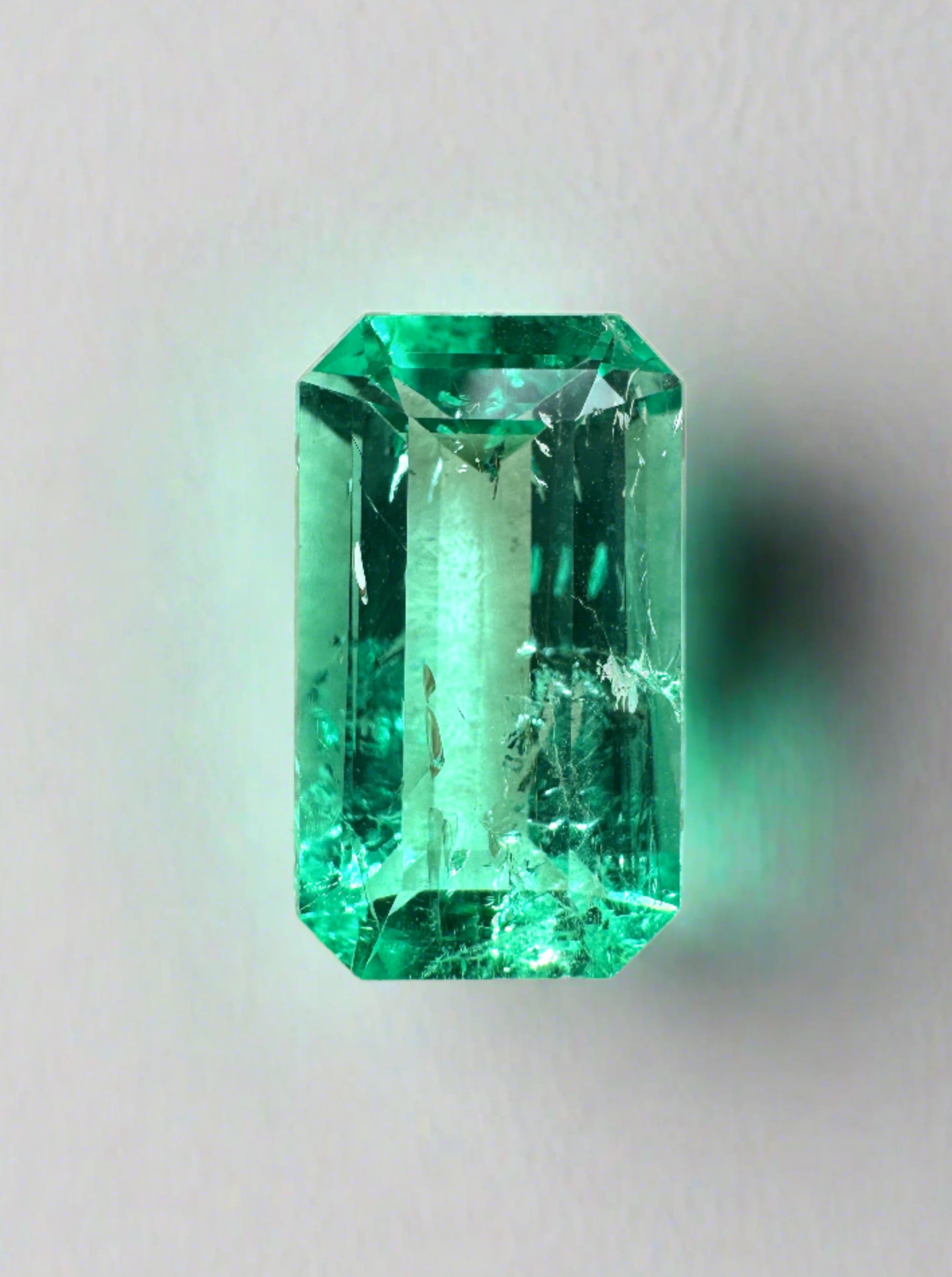 3.42 Carat 13x7.6 GLOWING Elongated Green Natural Loose Colombian Emerald- Emerald Cut - JR Colombian Emeralds