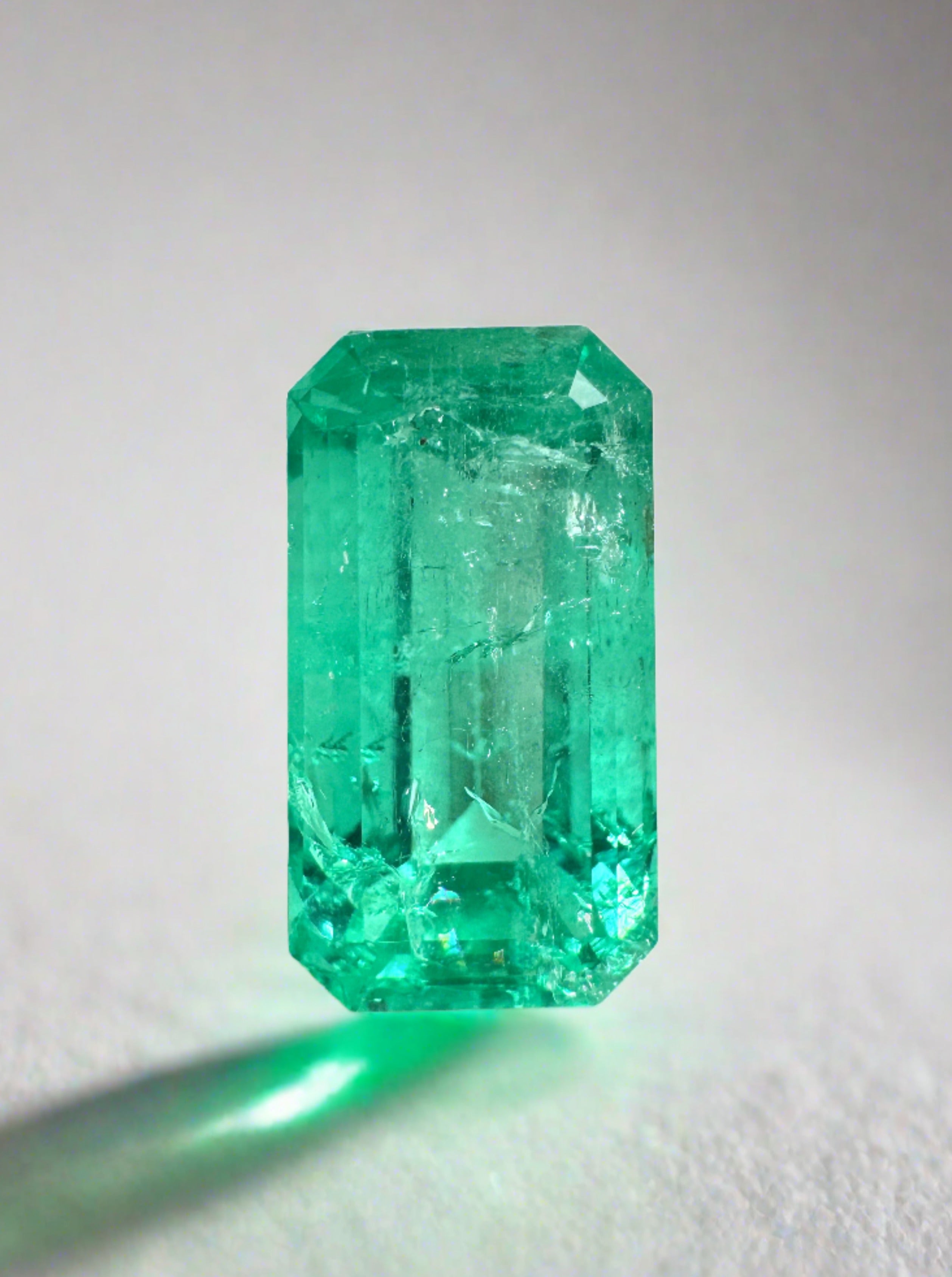 3.58 Carat Bluish Green Natural Loose Colombian Emerald-Elongated Emerald Cut - JR Colombian Emeralds