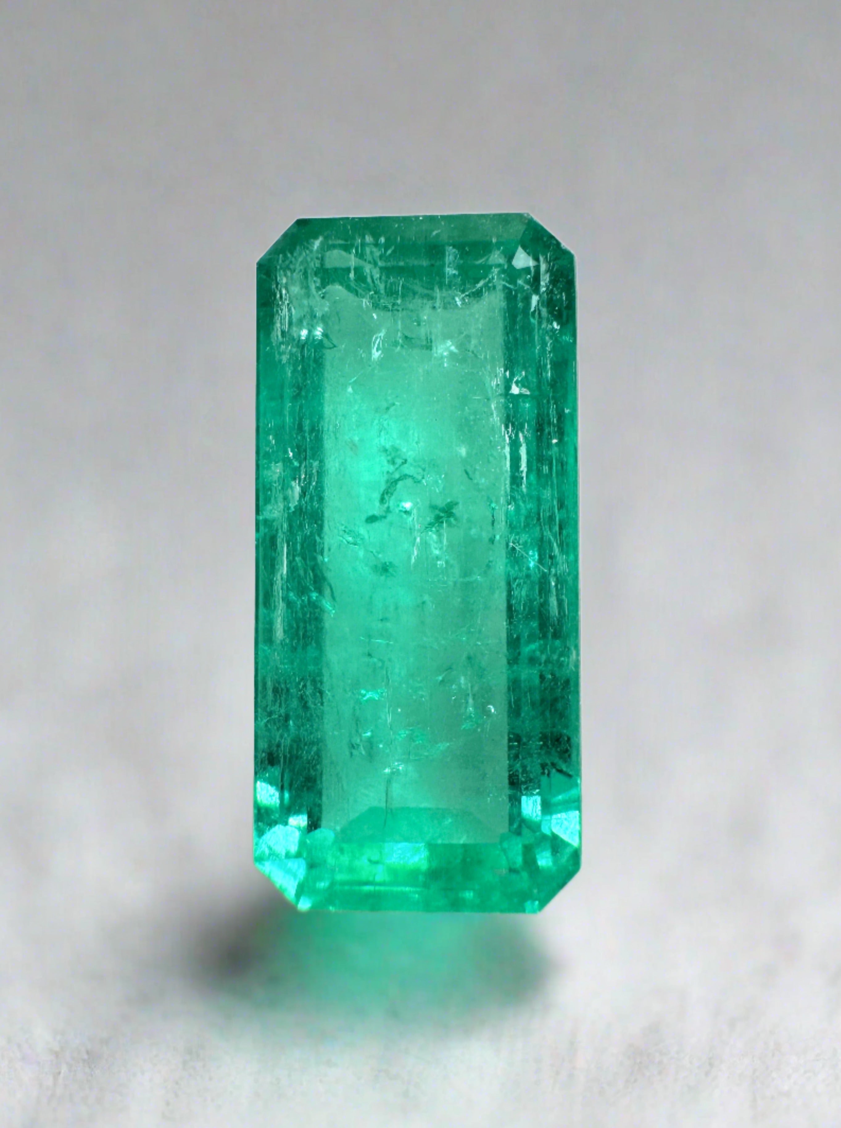 3.68 Carat Bluish Green Natural Loose Colombian Emerald-Elongated Emerald Cut - JR Colombian Emeralds