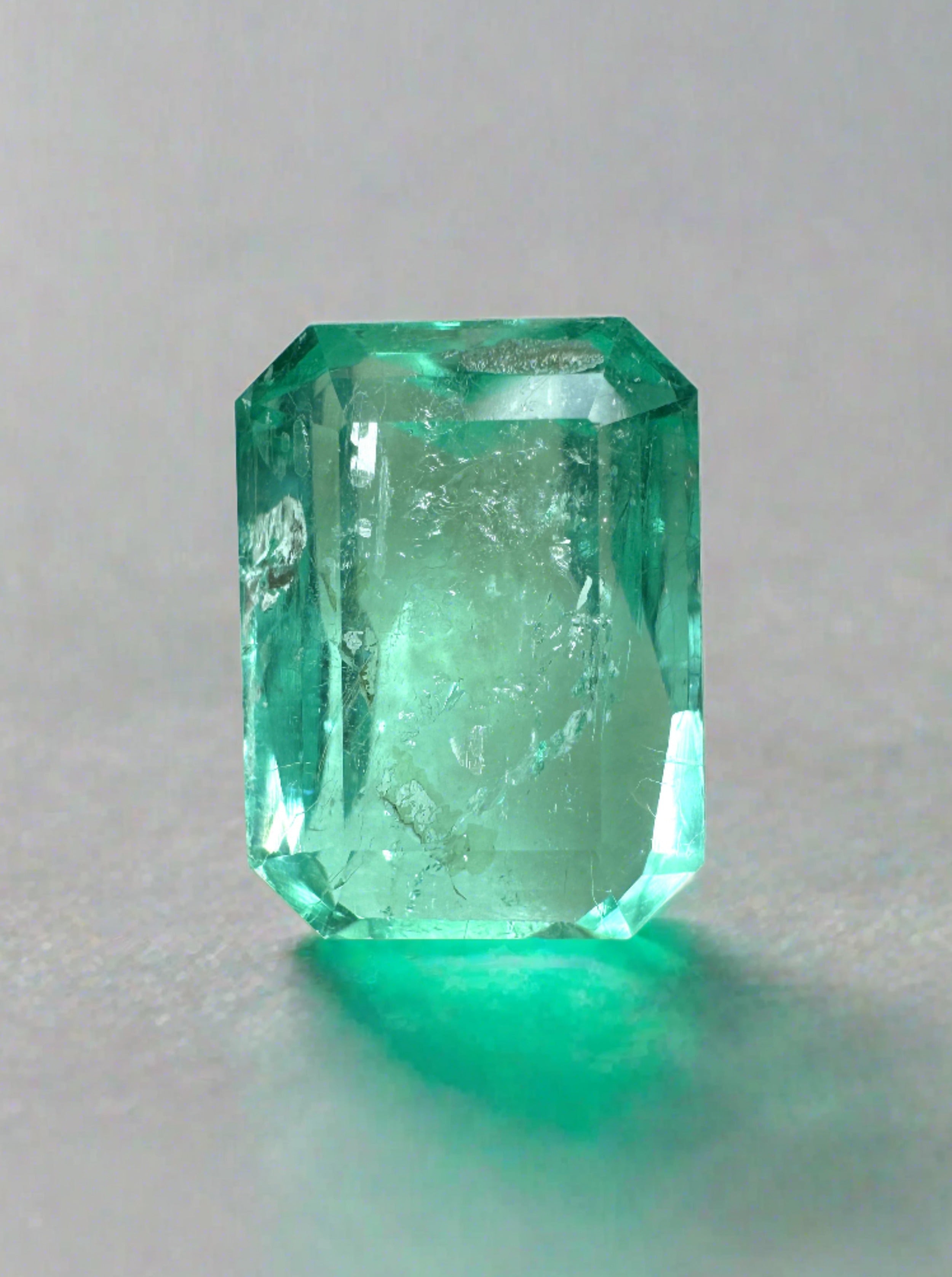 3.69 Carat Seafoam Green Natural Loose Colombian Emerald-Emerald Cut - JR Colombian Emeralds