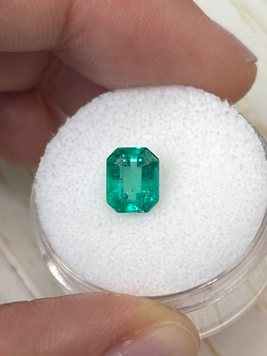 1.69 carat & 1.30 Carat 7.5x6 Bluish Green Loose Colombian Emeralds-Emerald Cut