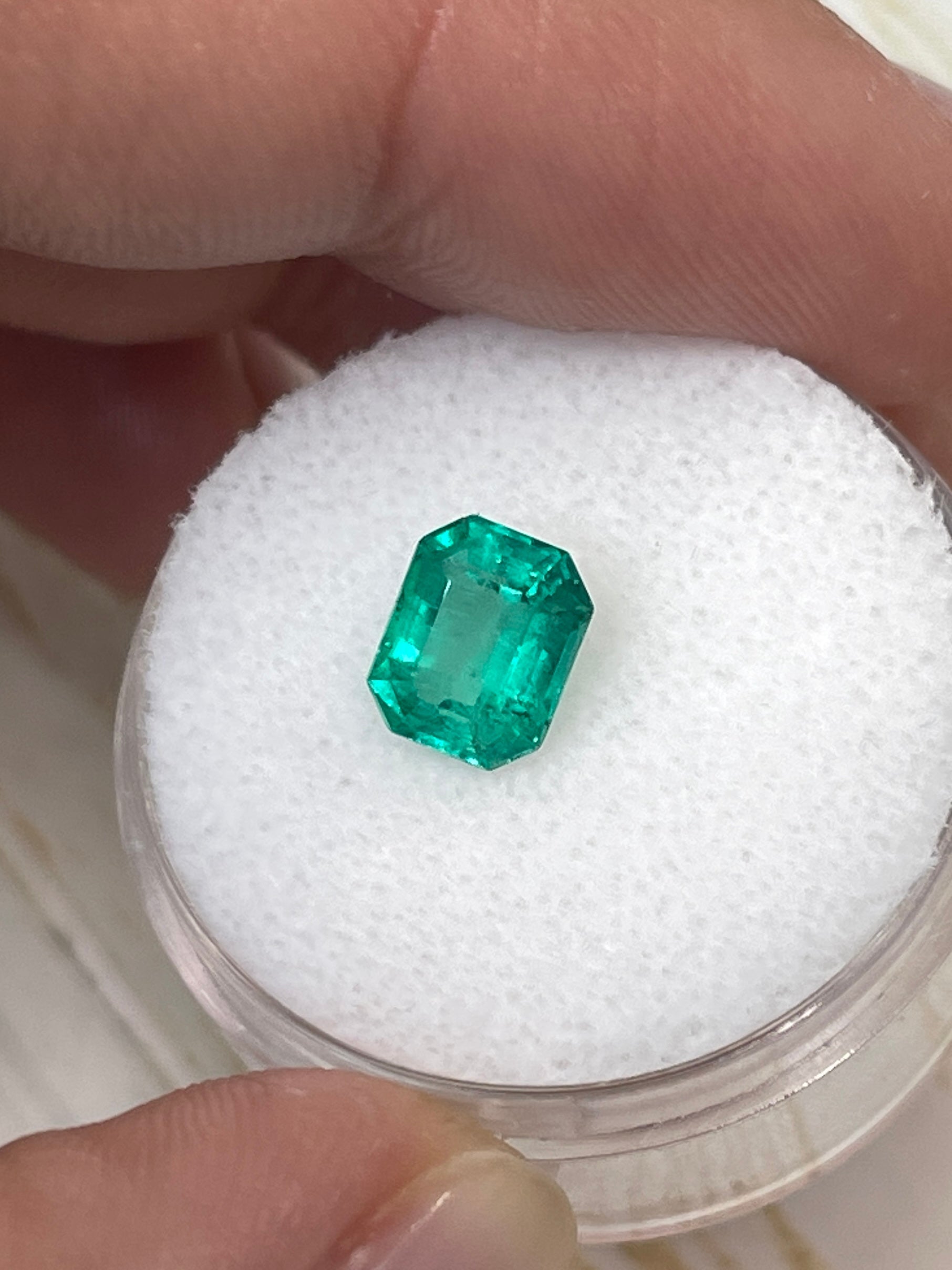 1.69 carat & 1.30 Carat 7.5x6 Bluish Green Loose Colombian Emeralds-Emerald Cut - JR Colombian Emeralds