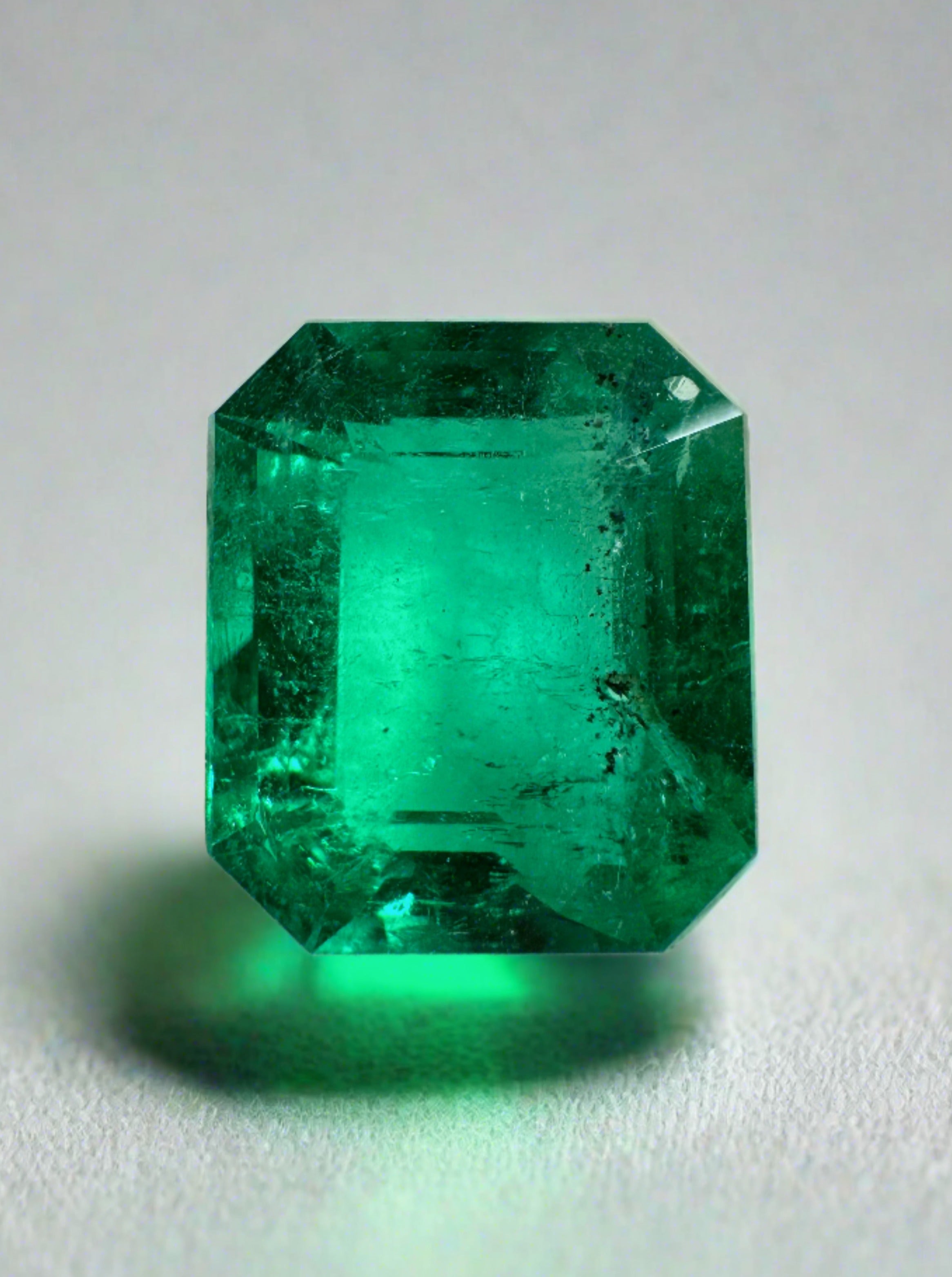 3.72 Carat 11x9 AAA+ Perfect Green Freckled Natural Loose Colombian- Emerald Cut - JR Colombian Emeralds