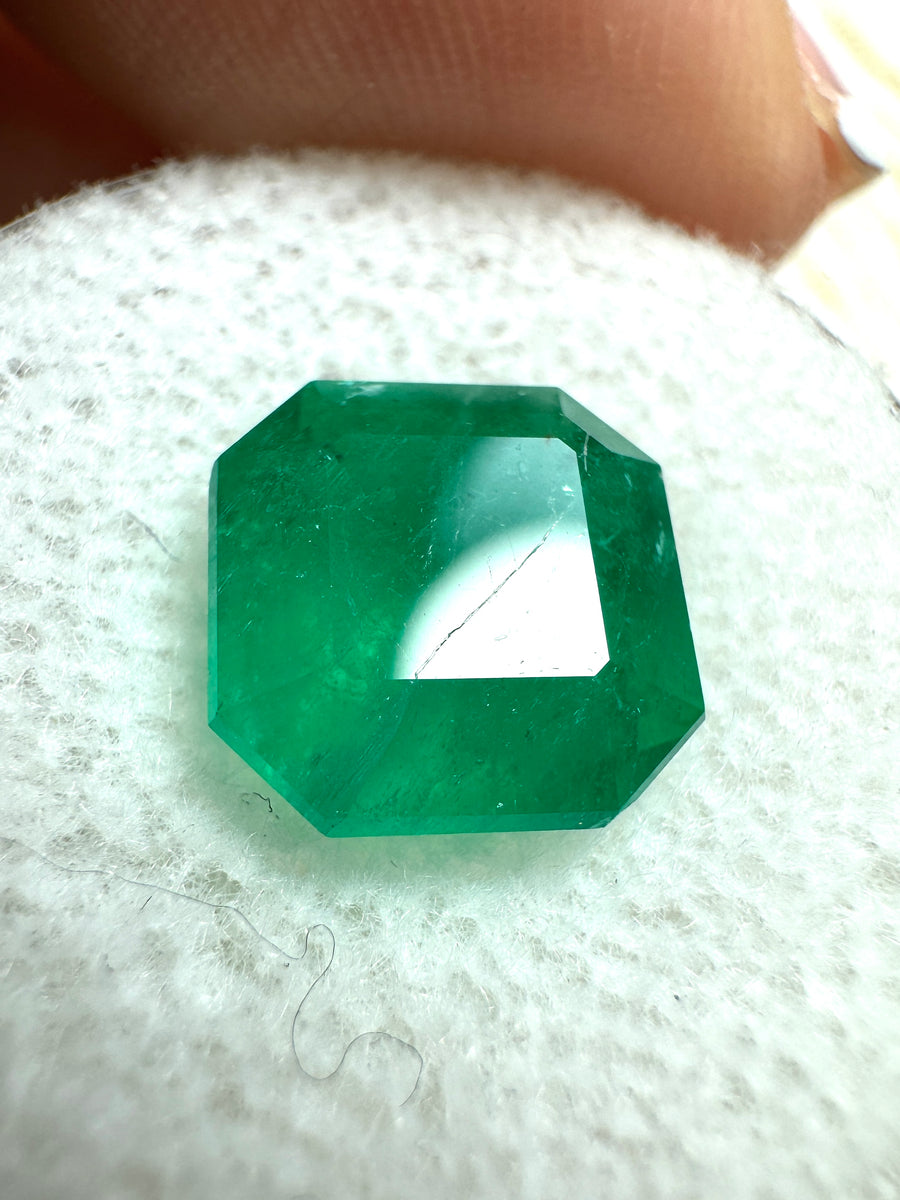 3.74 Carat 9.6x9.2 Forest Green Colombian Emerald-Asscher Cut with Clipped Corners