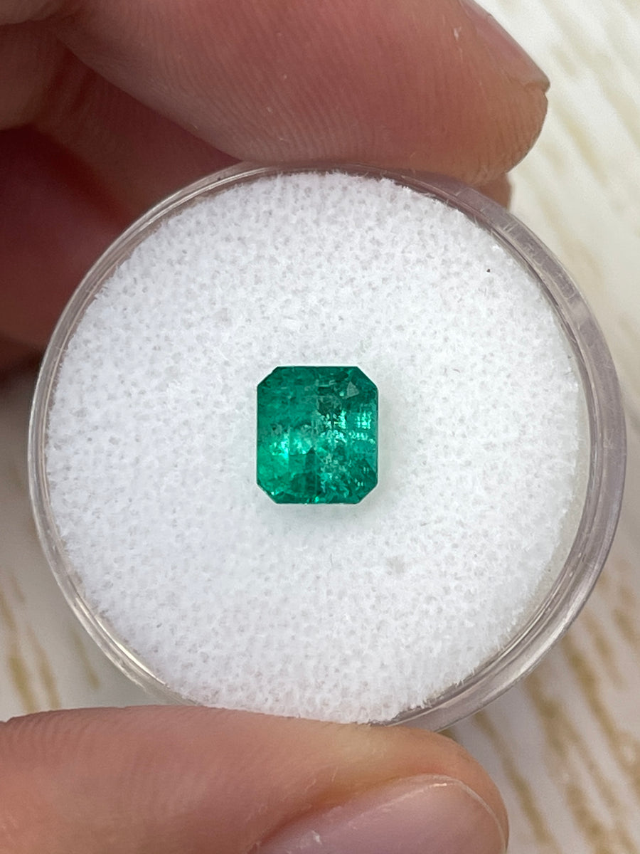 7x6 Emerald Cut Colombian Emerald - 1.31 Carat Loose Gemstone in Earthy Green