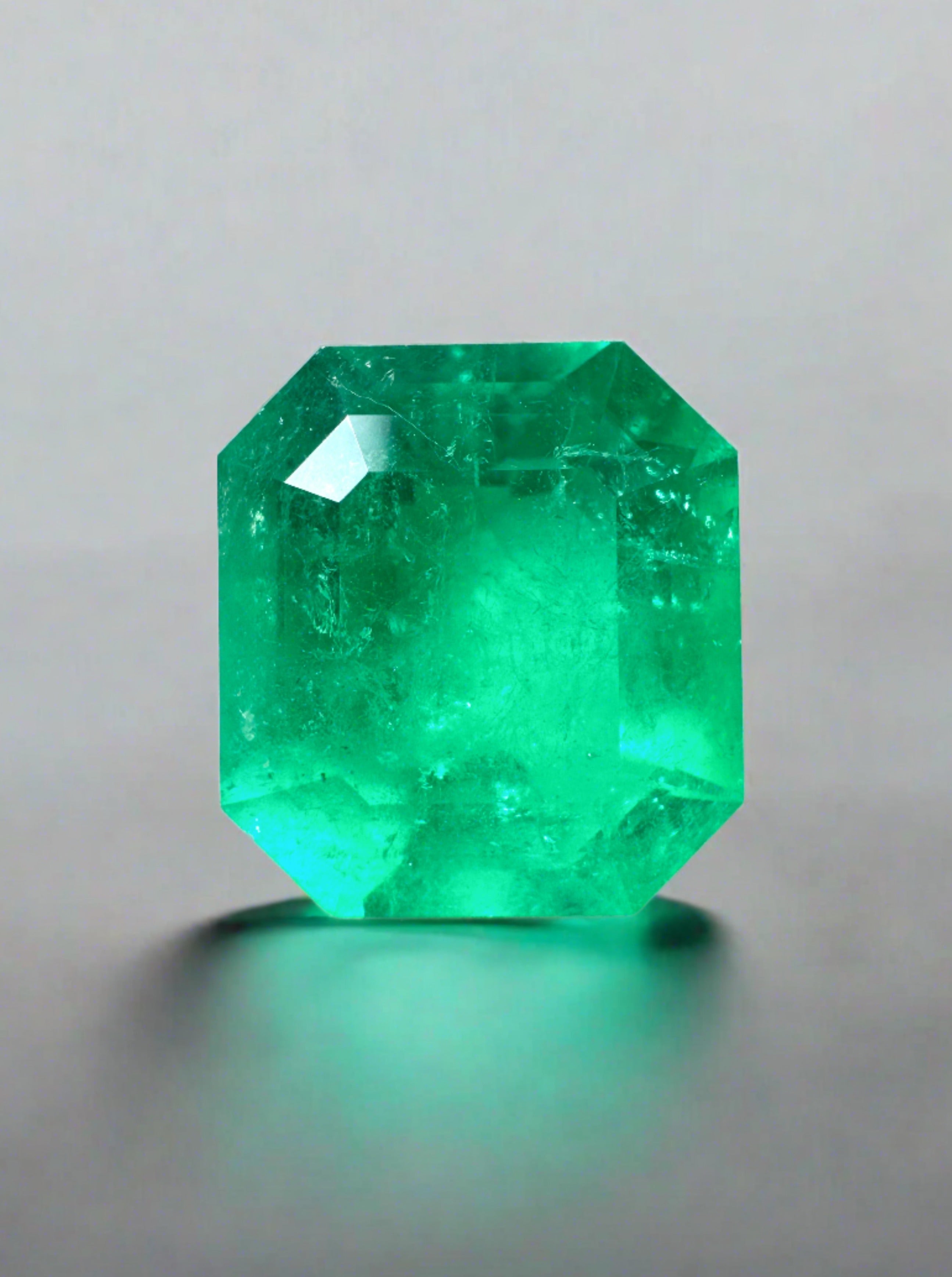 4.12 Carat 10.5x9.7 Vivid Yellowish Loose Colombian Emerald-Emerald Cut - JR Colombian Emeralds