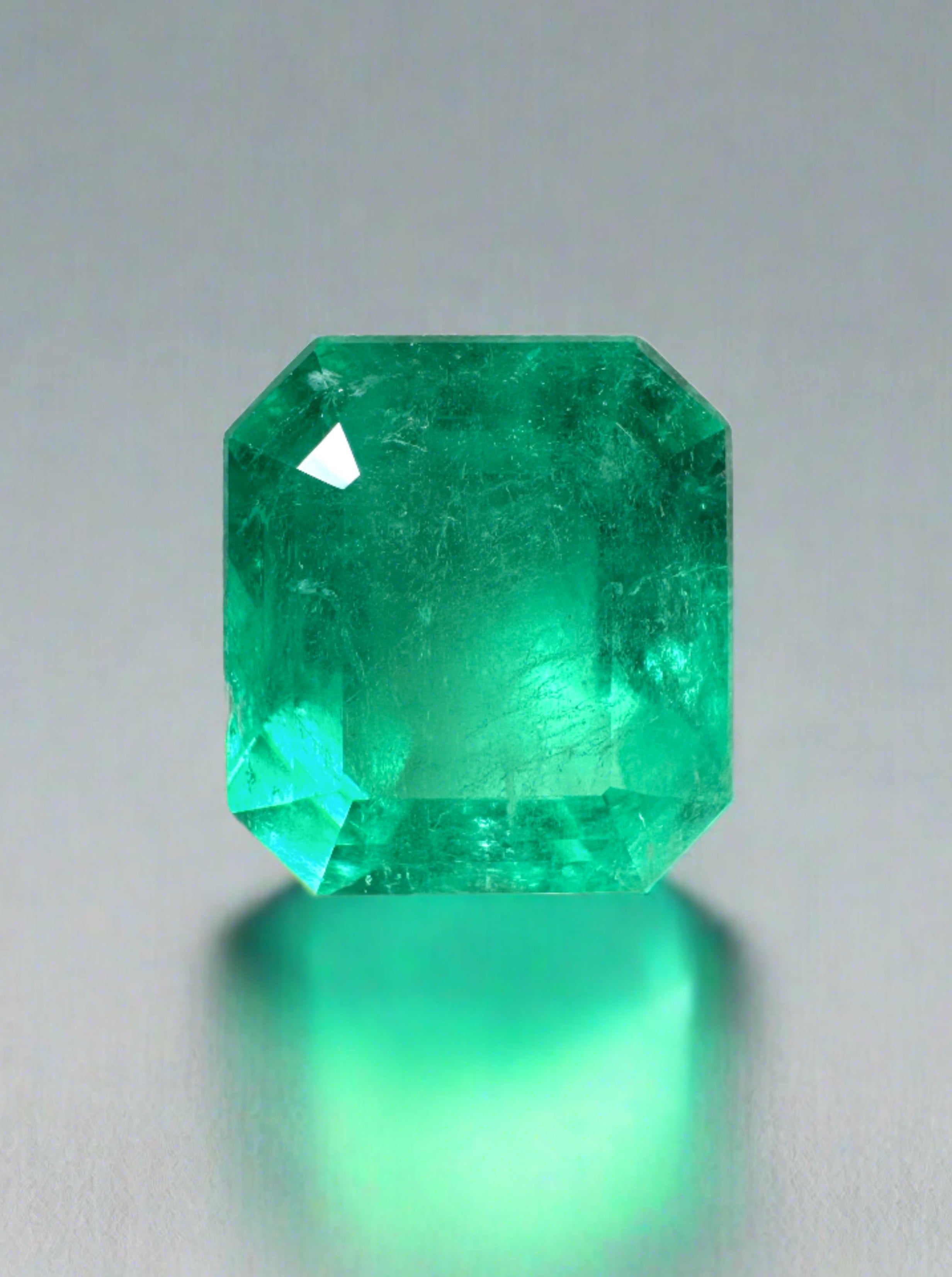 4.21 Carat Spring Yellowish Green Natural Loose Colombian Emerald-Chunky Emerald Cut - JR Colombian Emeralds