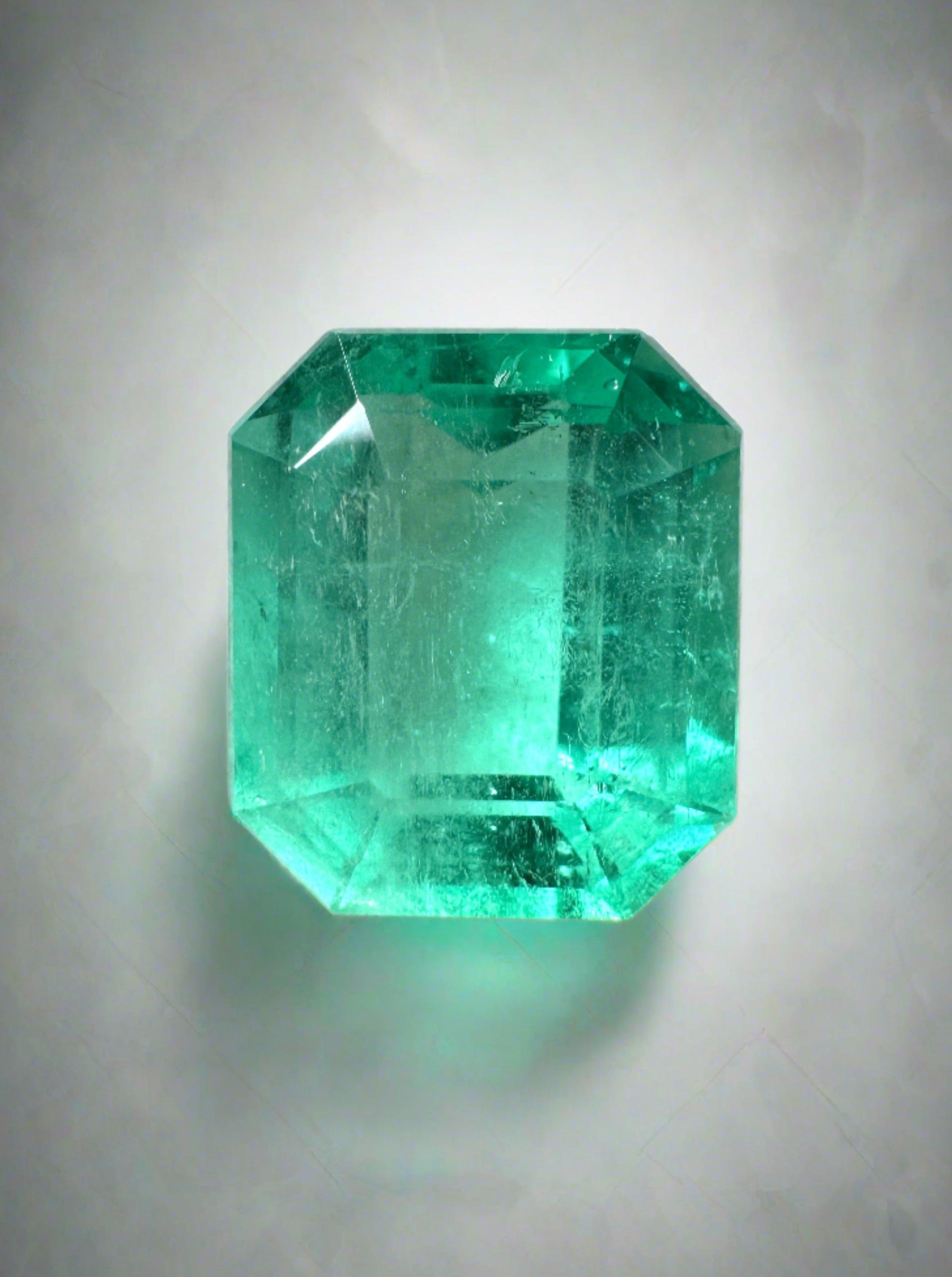 4.24 Carat 10.6x9 Bluish Green Natural Loose Colombian Emerald-Classic Emerald Cut - JR Colombian Emeralds