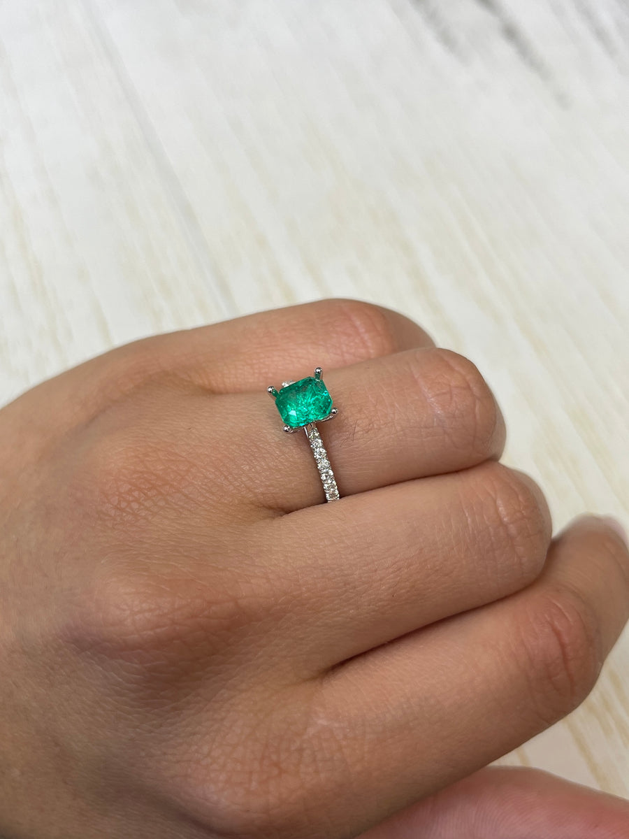 1.38 Carat 7x6 Vivid Green Natural Loose Colombian Emerald- Emerald Cut