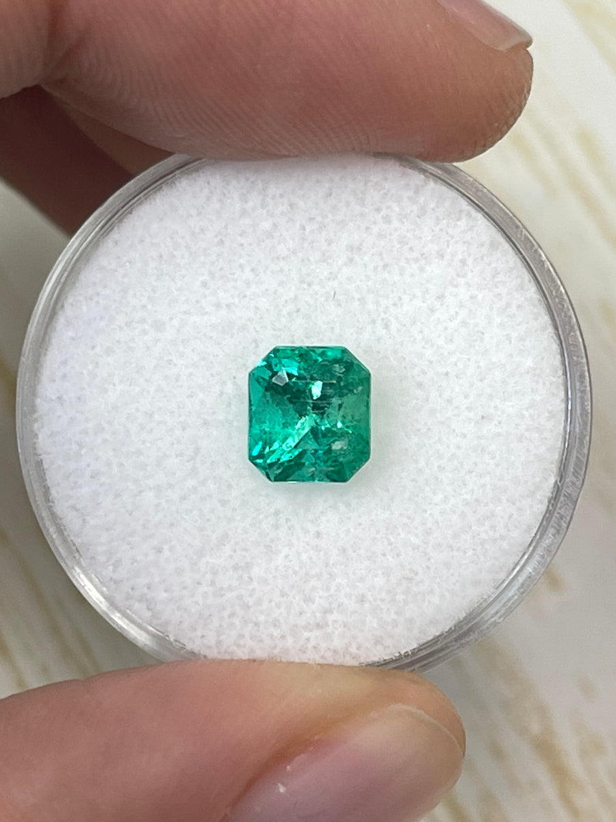 Emerald Cut 1.42 Carat Bluish Green Colombian Emerald Gemstone