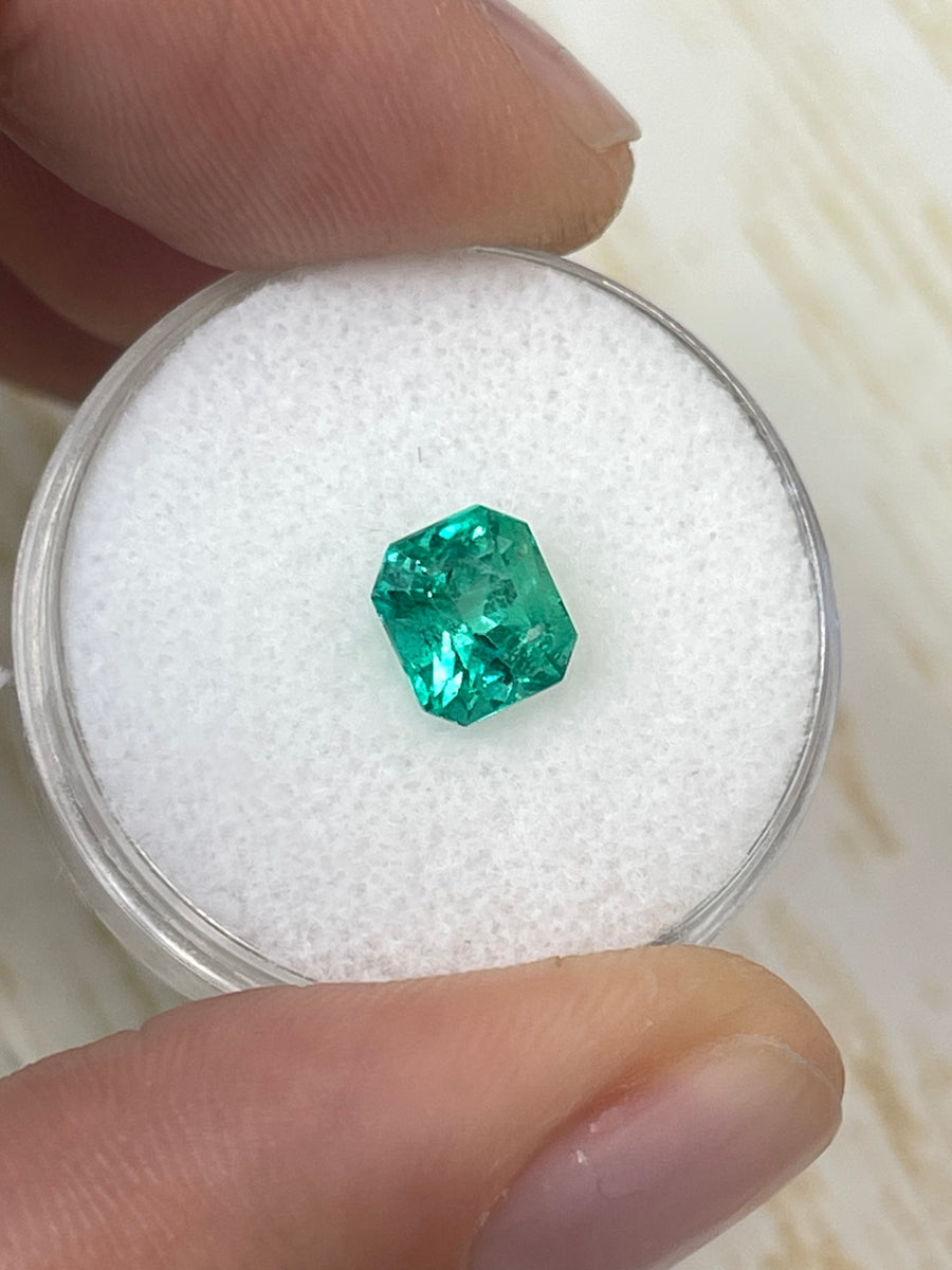 7x6mm Bluish Green Emerald Cut Colombian Emerald - 1.42 Carats