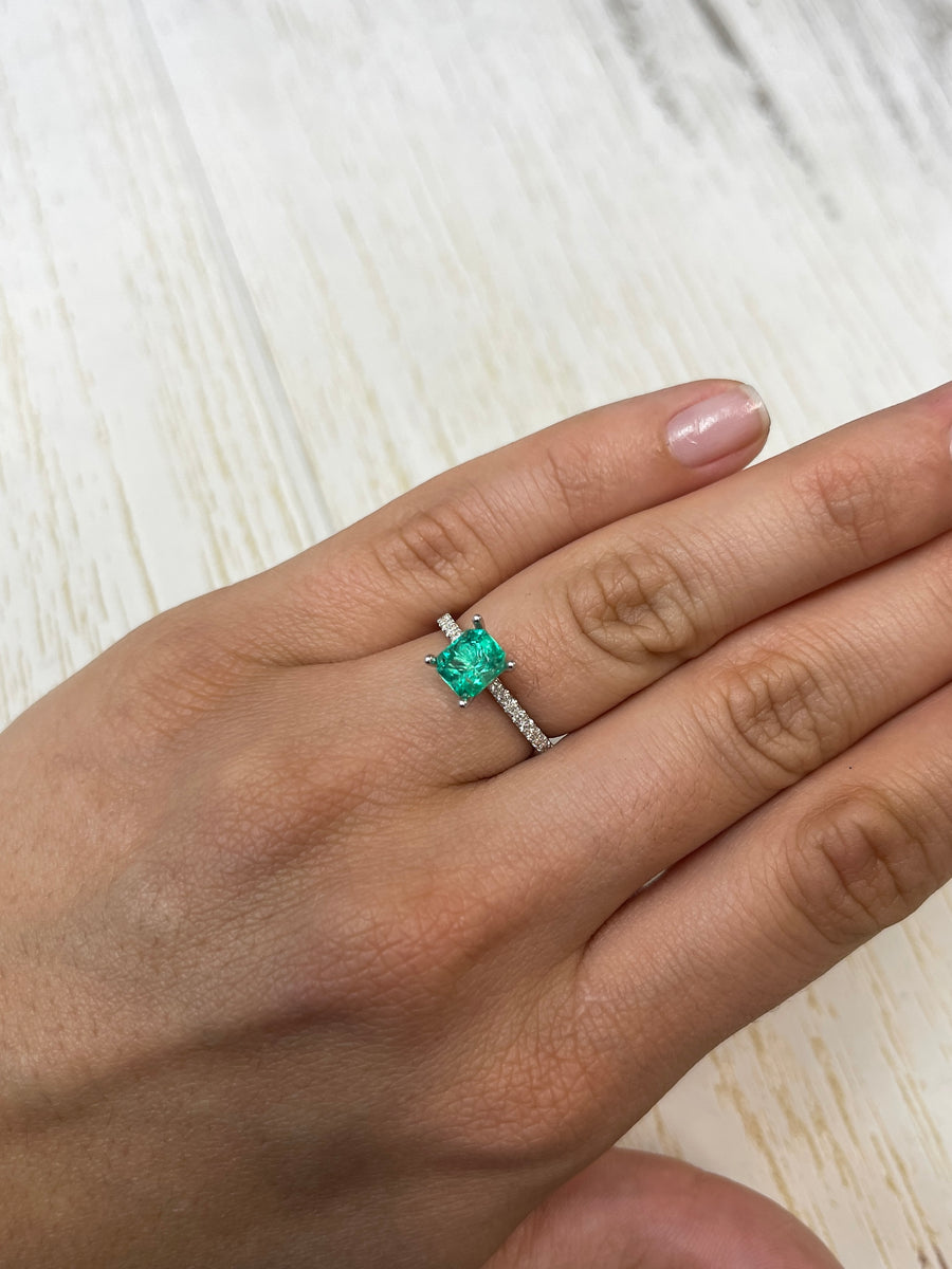 1.42 Carat 7x6 Bluish Green Natural Loose Colombian Emerald- Emerald Cut