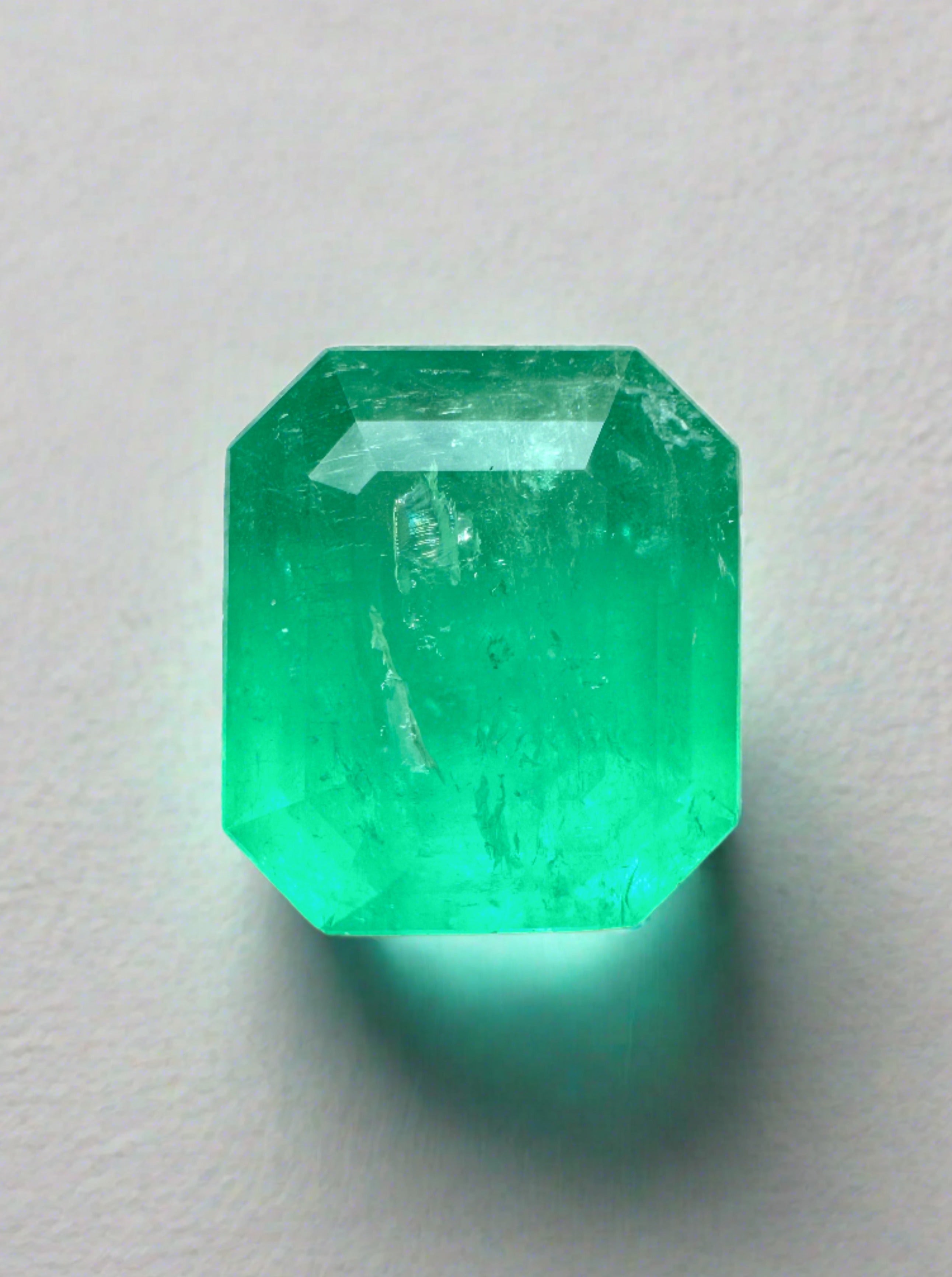 4.55 Carat 11x10 Neon Natural Loose Colombian Emerald-Emerald Cut - JR Colombian Emeralds