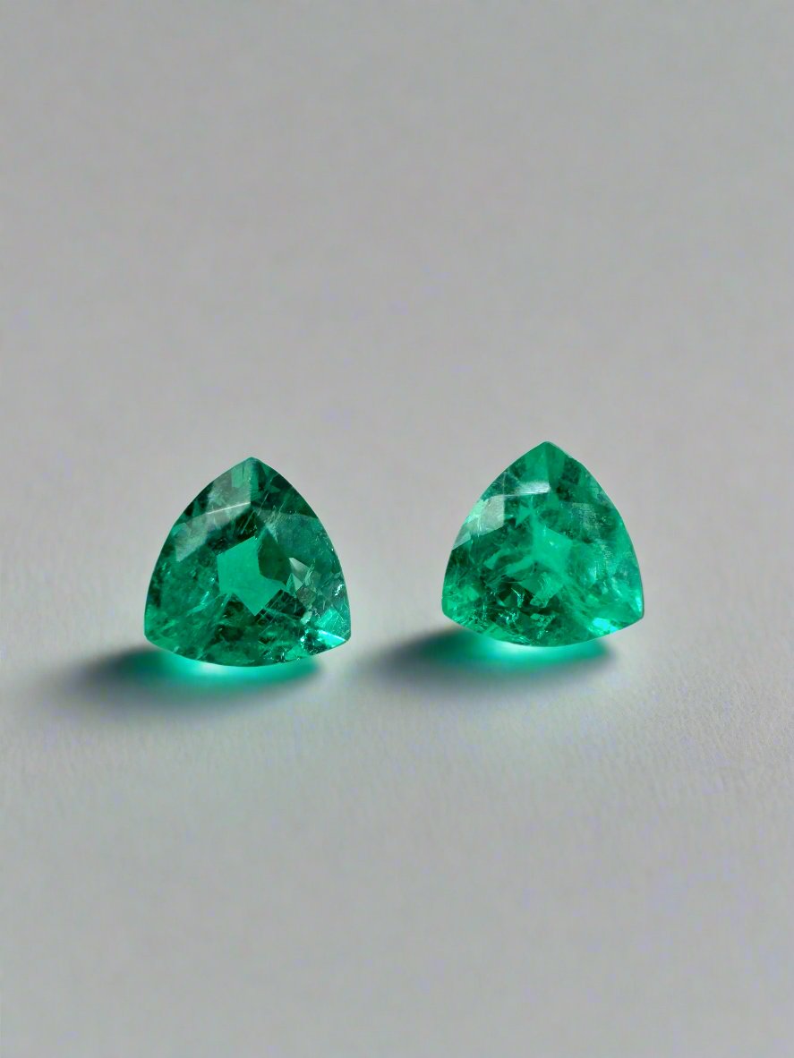 0.78tcw 4.8x4.8 Matching Pair Green Natural Loose Colombian Emerald Trillions