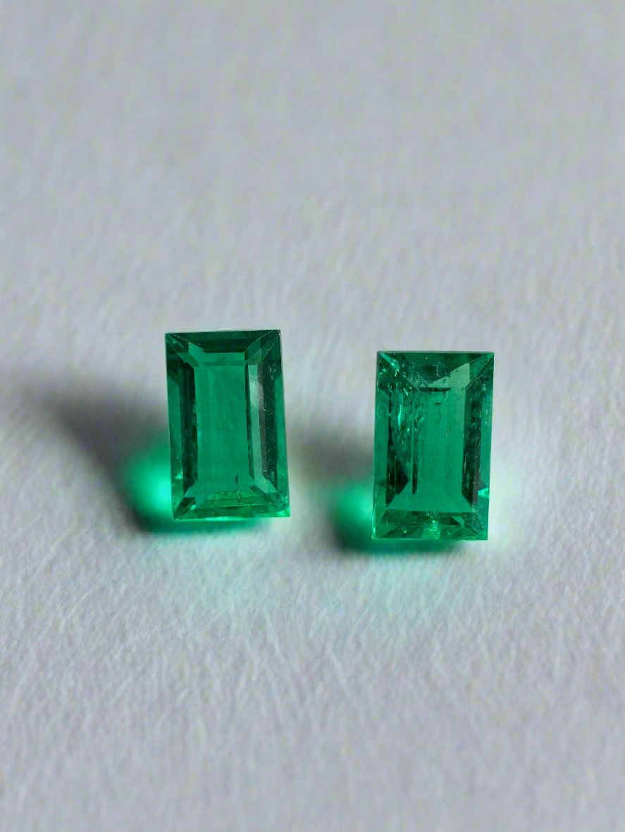 0.99tcw 6x3.7 Matching Pair Green Natural Loose Colombian Emerald Baguette Cuts