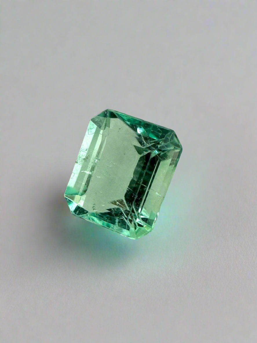 Remaning Balance For Custom Pendant 14K - 0.57 Carat 5.5x4.6 Pastel Green Natural Loose Colombian Emerald- Emerald Cut